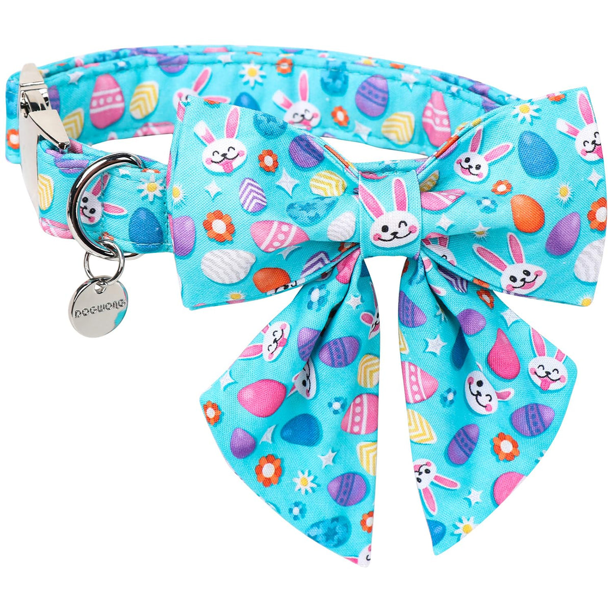 Dogwong Cotton Easter Dog Collar With Bowtie, Soft Adjustable Blue Rabbit Easter Day Dog Collar Cute Egg Puppy Collar For Small 