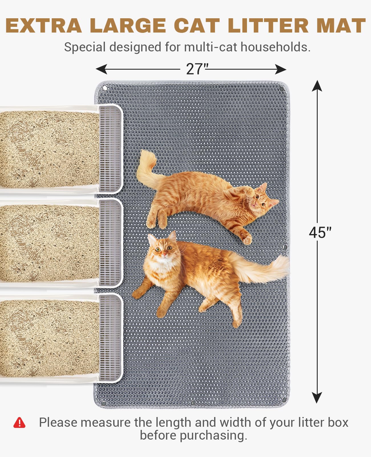 Fostanfly Cat Litter Mat - Extra Large Xl 45''X 27'' Cat Litter Trapping Mat, Machine Washable Double Layer Design, Urine & Wate
