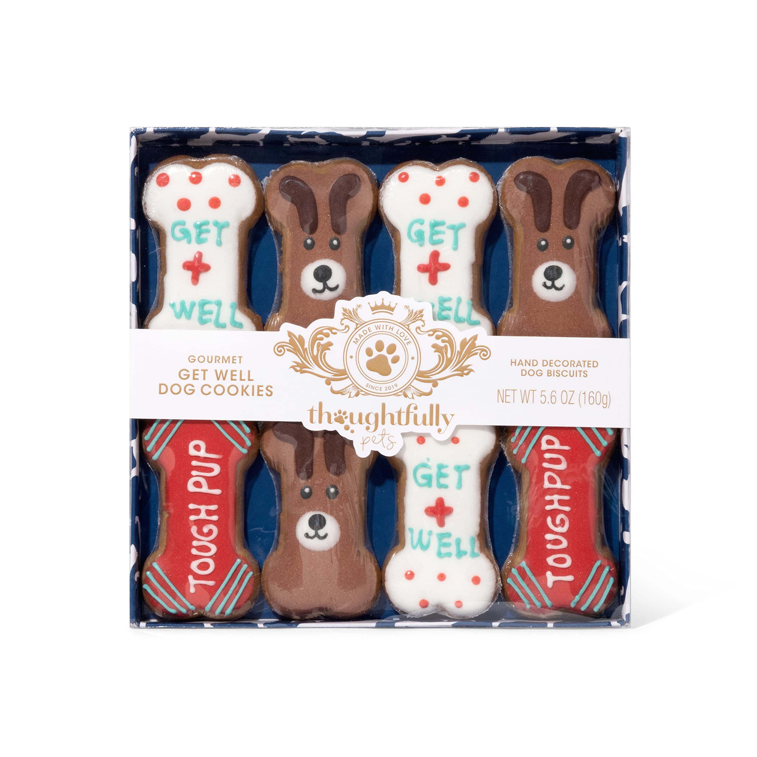 Thoughtfully Pets, Get Well Dog Cookies Gift Set, Crunchy Treats Includes Colorfully Hand Decorated Get Well Themed Dog Biscuits