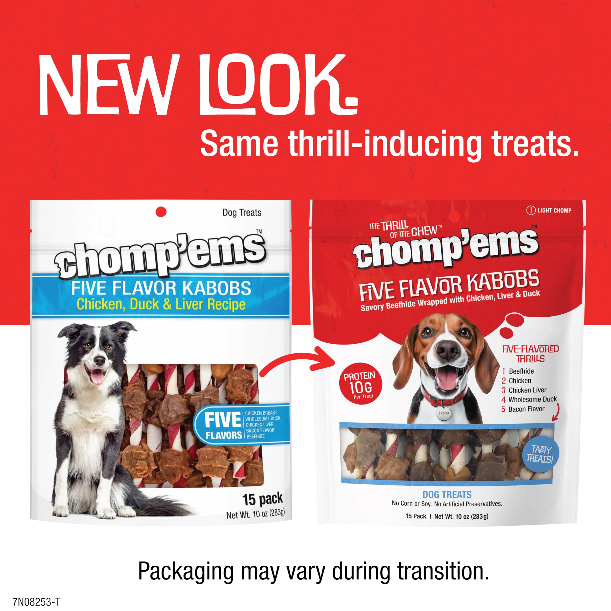 CHOMP EMS Five Flavor Kabobs Dog Treats - Beefhide Chewstick - High Protein Dog Chews, 15 Count