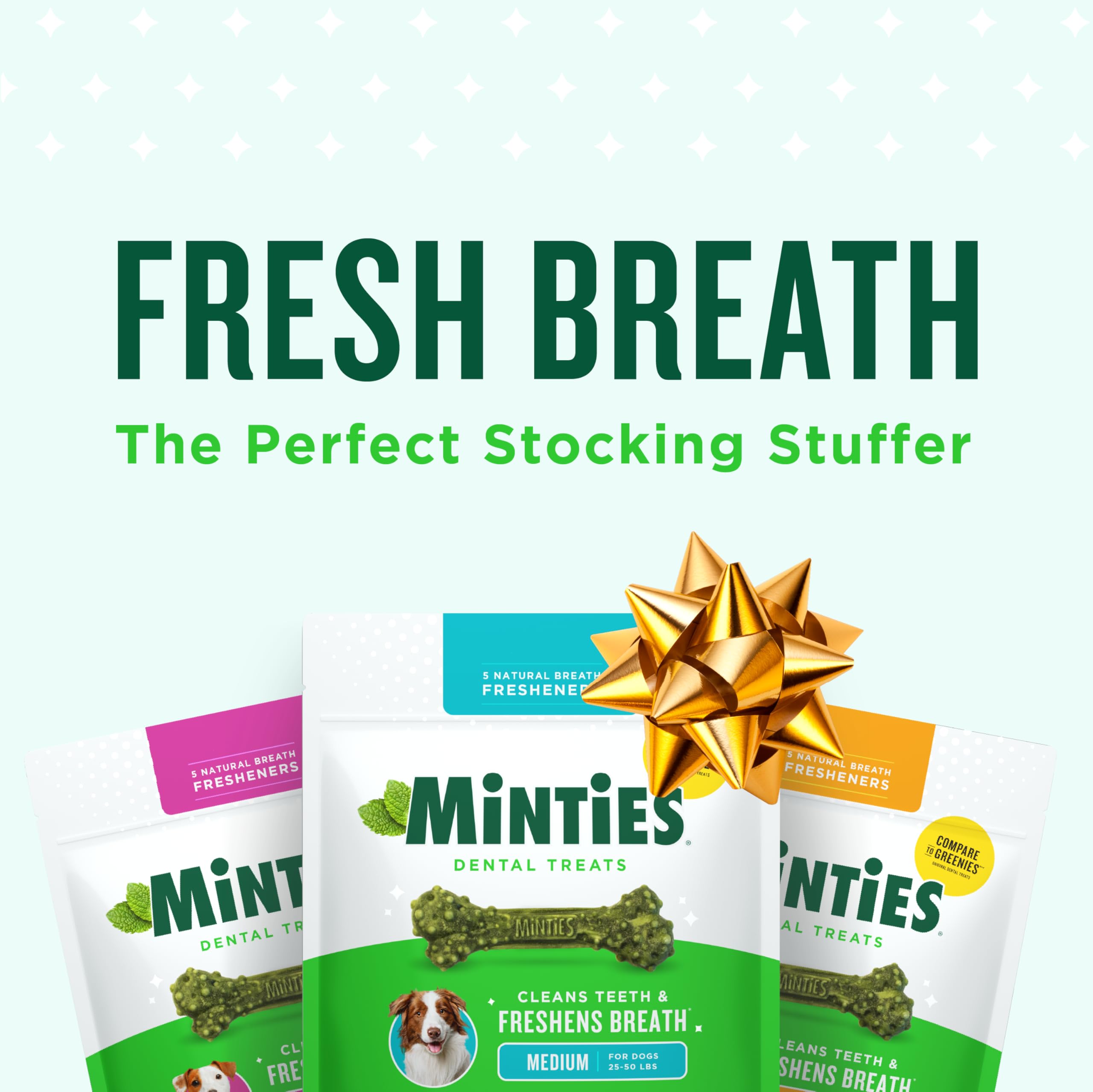 Minties Dental Chews for Dogs, 36 Count, Vet-Recommended Mint-Flavored Treats for Large Dogs Over 50 lbs, Dental Bones Clean Tee