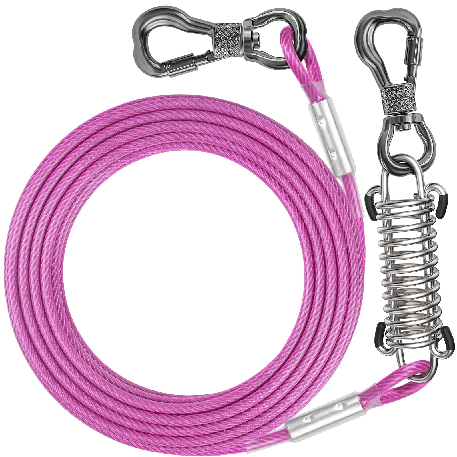 Tresbro Dog Chain For Outside, 30Ft Heavy Duty Tie Out Cable For Dogs Up To 500Lbs, Reflective Dog Leads For Yard With Spring An
