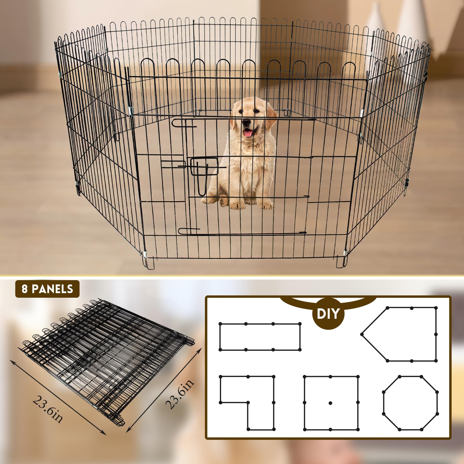 Muyg Foldable Metal Dog Playpen, Portable Pet Pen Puppy Exercise Pens 8 Panels Small/Medium Dogs Fence For Yard Indoor&Outdoor R