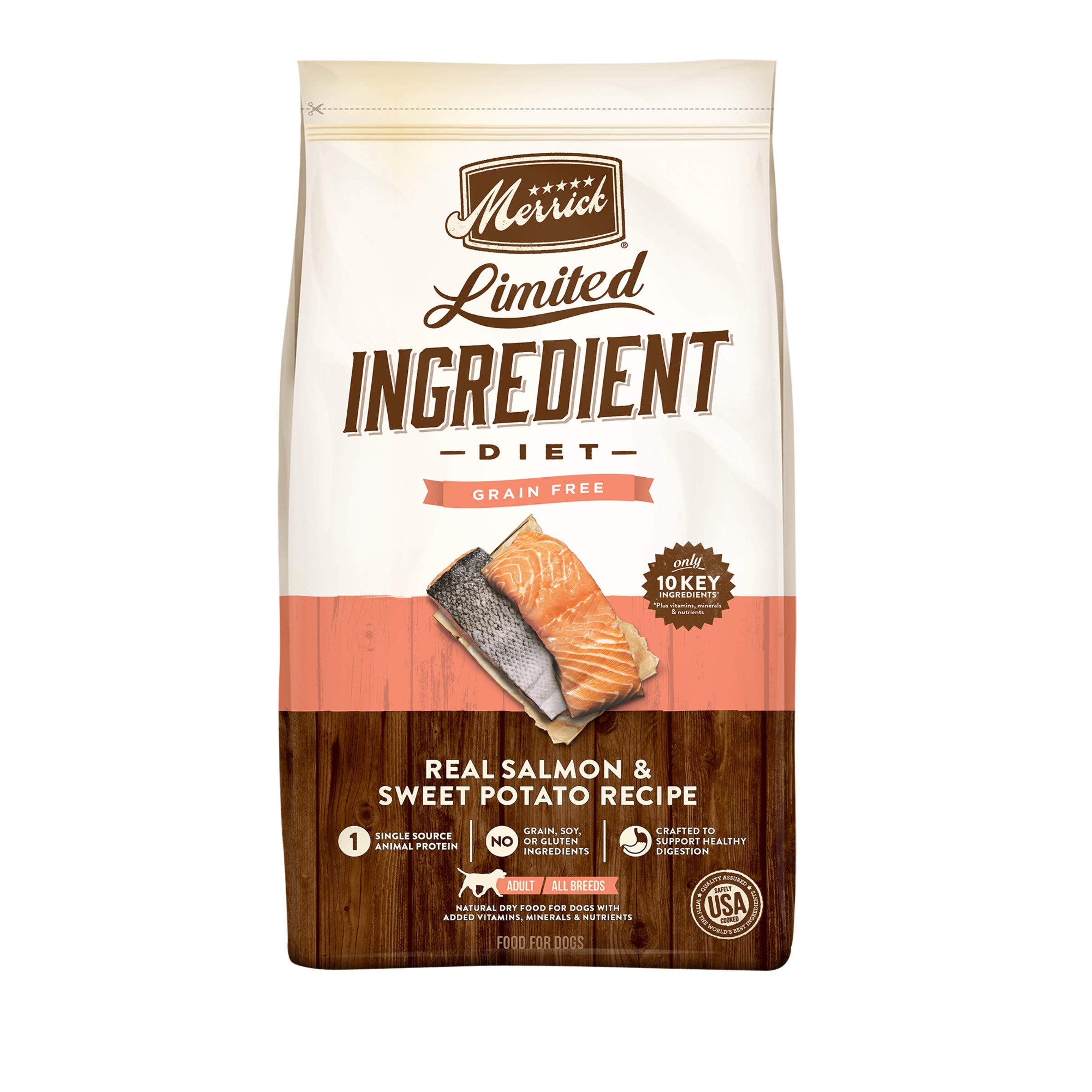 Merrick Limited Ingredient Diet Grain Free Dry Dog Food, Premium And Healthy Kibble, Salmon And Sweet Potato - 4.0 lb. Bag