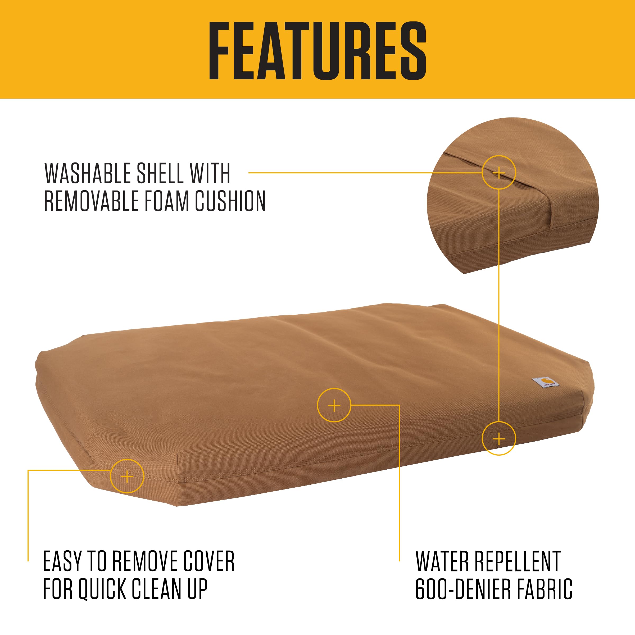 Carhartt Field Dog Bed, Durable Water Repellent Material W/Triple-Stitched Main Seams, Carhartt Brown, Medium