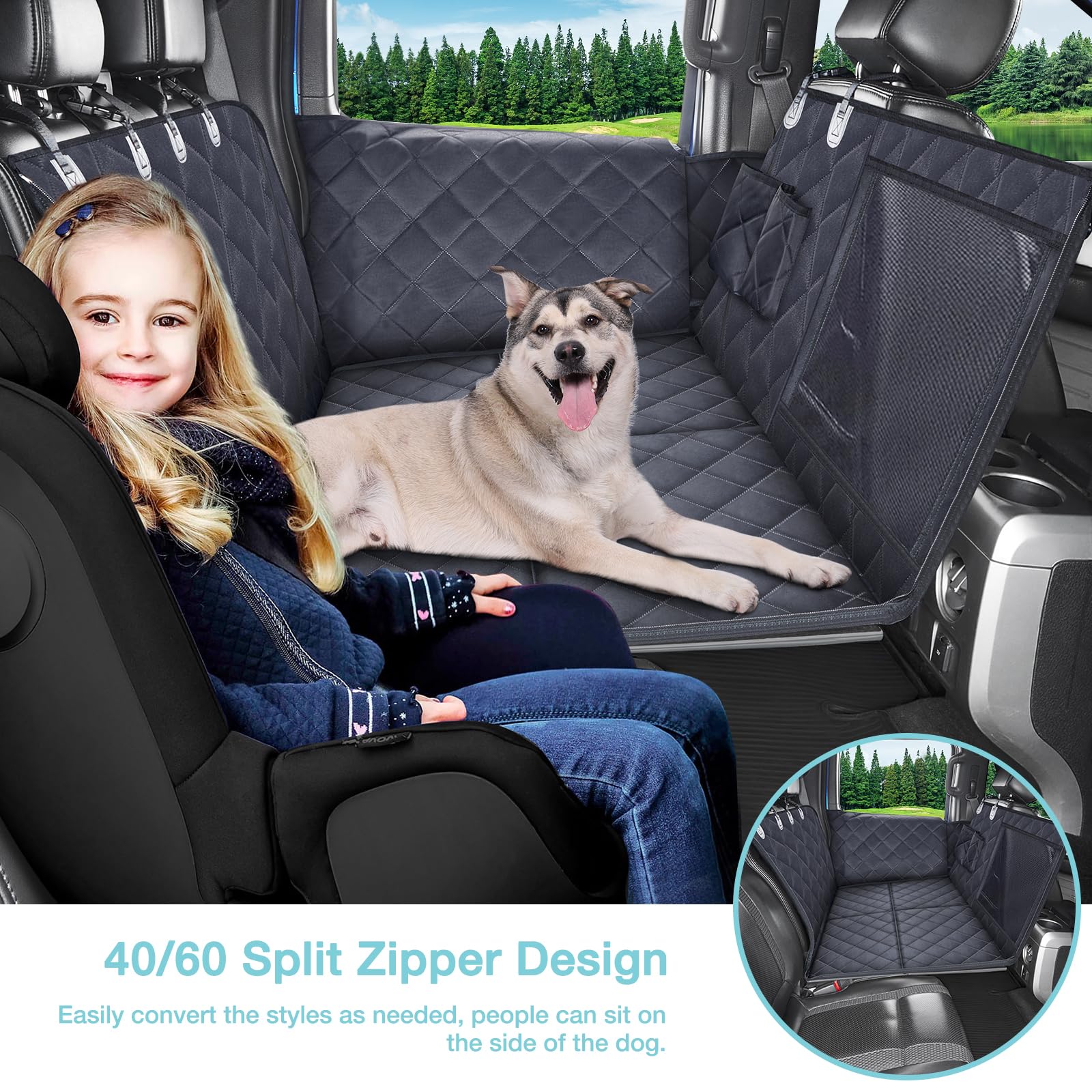 Truck Back Seat Extender For Dogs With Mesh Window,Sturdy Dog Car Seat Cover For Backseat With Door Protector,Waterproof Dog Ham