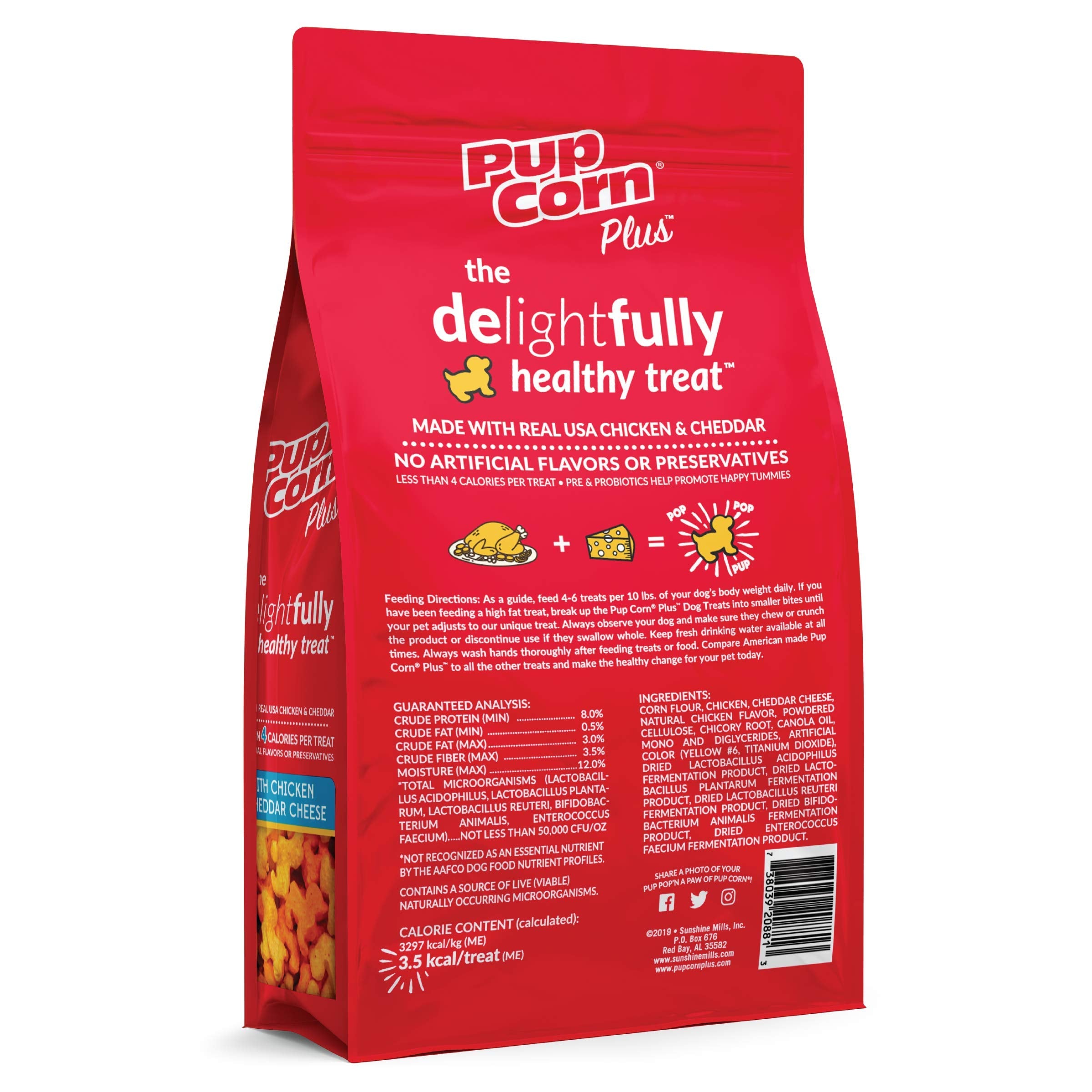 Pup Corn Plus - Puffed Dog Treats with Prebiotics and Probiotics - Chicken & Cheddar Cheese (16oz) - Made in USA