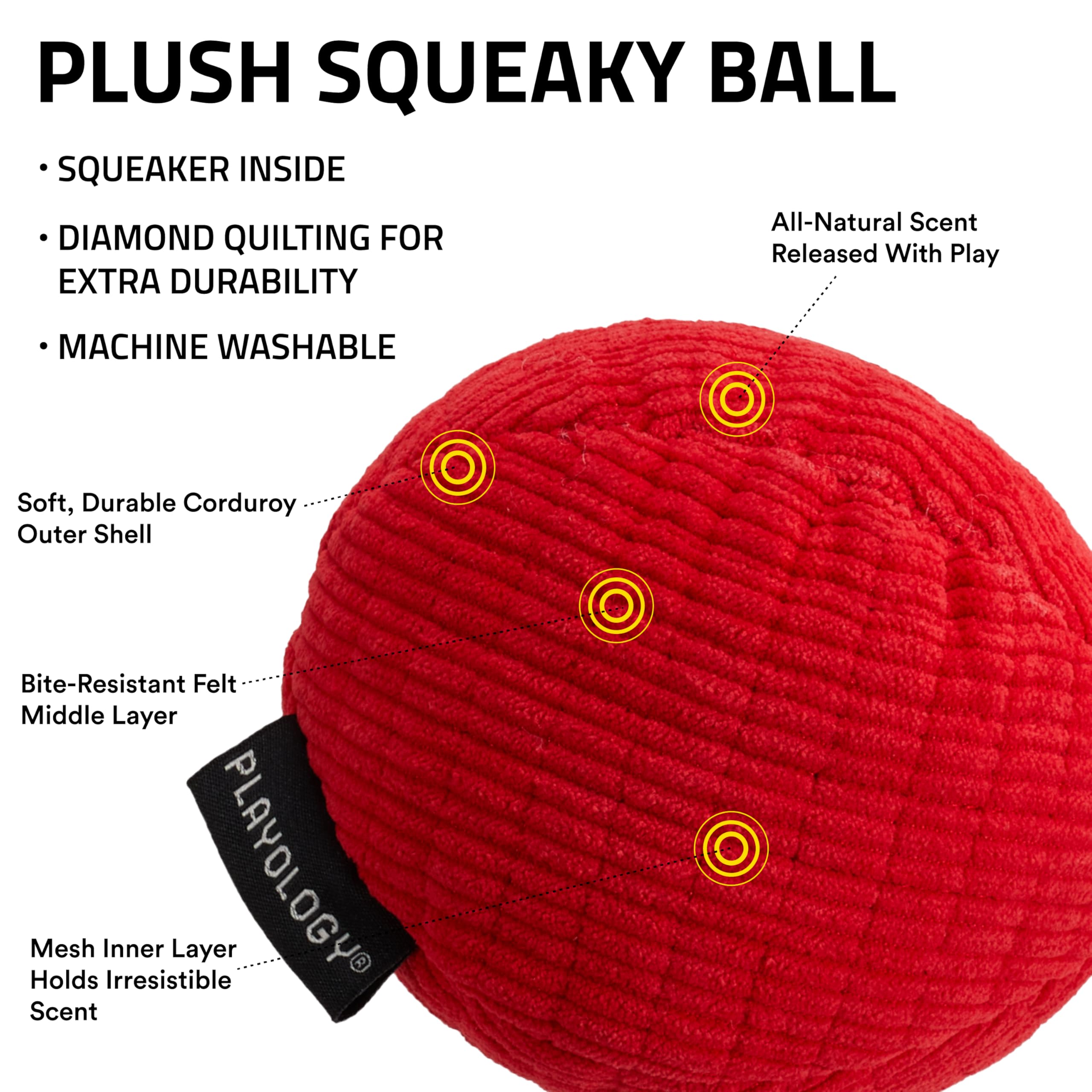 Playology Plush Squeaky Ball | Engaging All Natural Beef Scented Plush Dog Toy With Interactive Squeaker For Large To X-Large Do