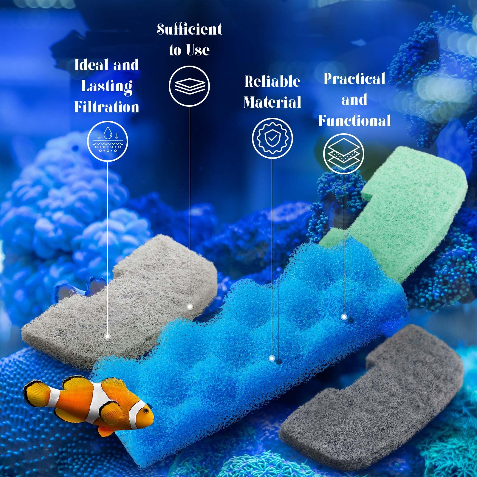 Threlaco 40 Pcs Replacement Filter Media Kit Compatible With Fluval 206/207 Aquarium Filters Including 4 Biological Foams, 12 Am