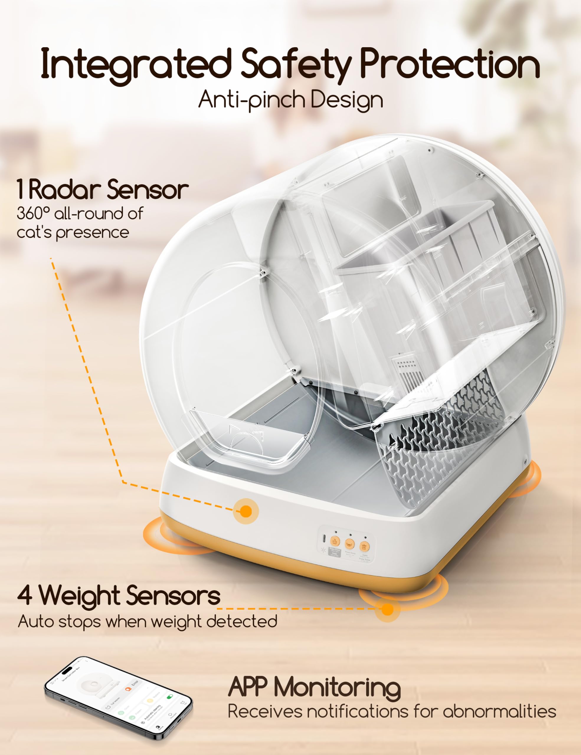 Meowant Self-Cleaning Cat Litter Box, Advanced Safety System Automatic Cat Litter Box Perfect For Multi Cats, Extra Large/Odor C