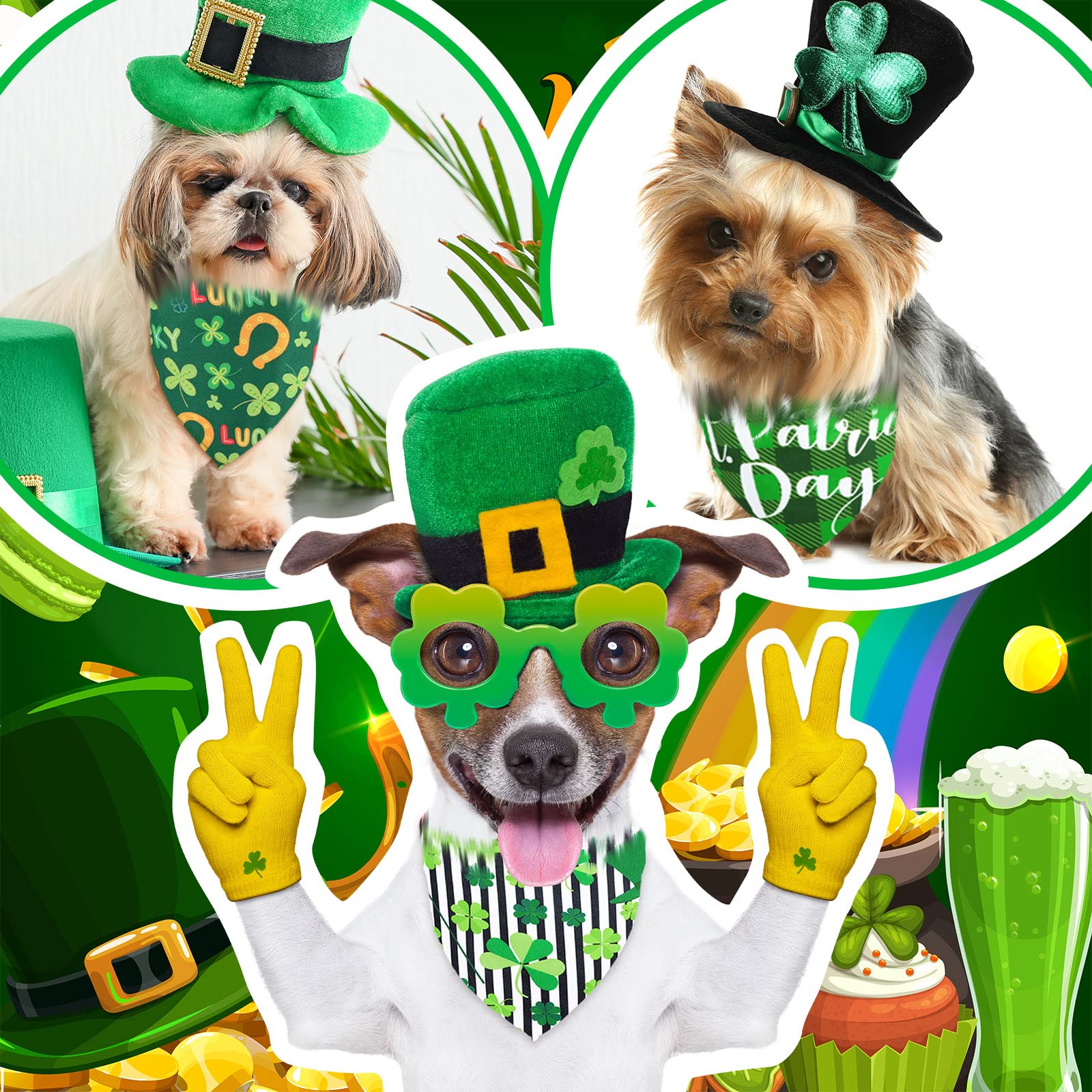 20 Pcs St. Patrick'S Day Dog Bandana Pet Scarf Washable Triangle Bibs Shamrock Scarfs Adjustable Pet Triangle Washable Kerchief