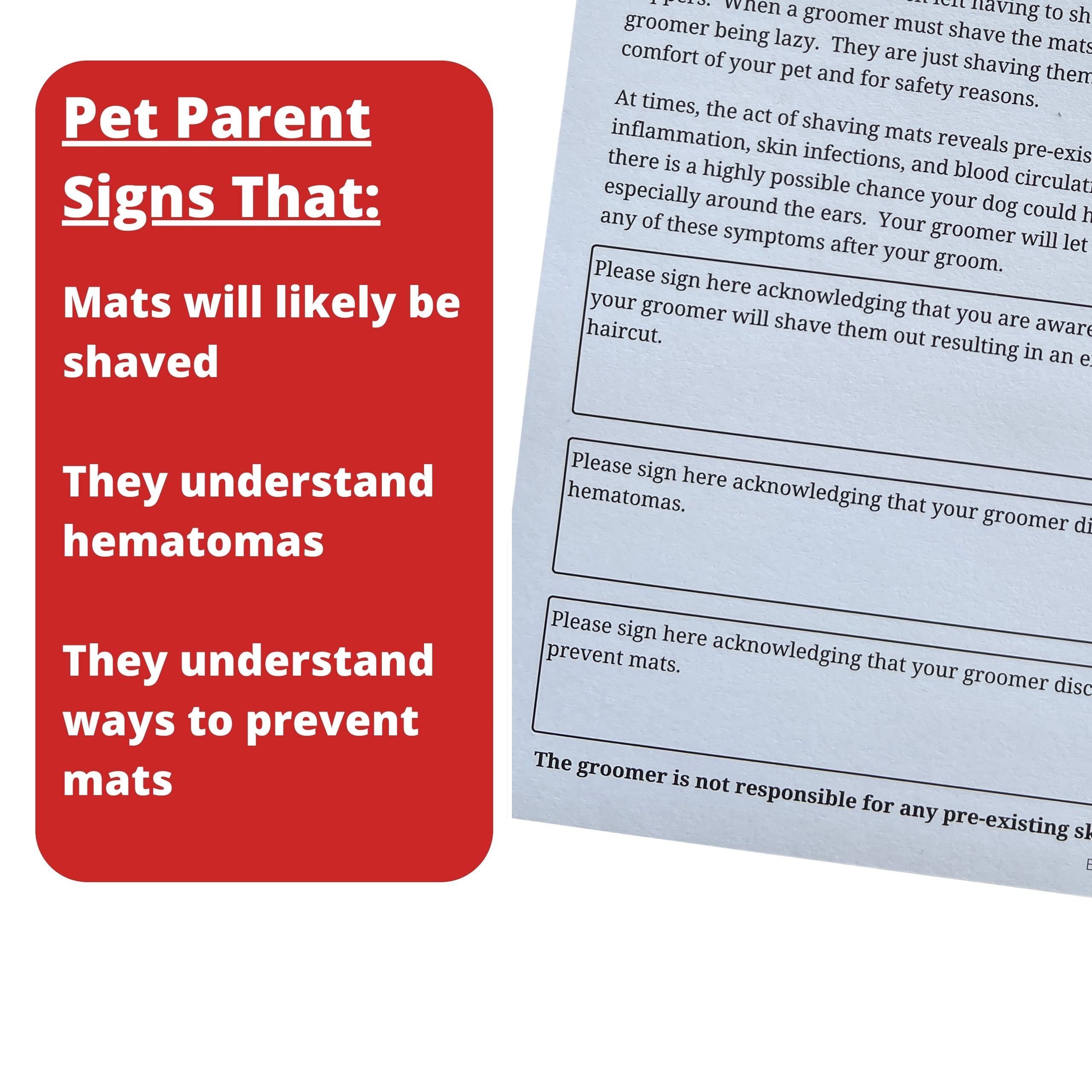 Matted Fur Release Forms For Dog Grooming Salons (Pad Of 100, 5.5 X 8.5 Inches) - Addressing Mats