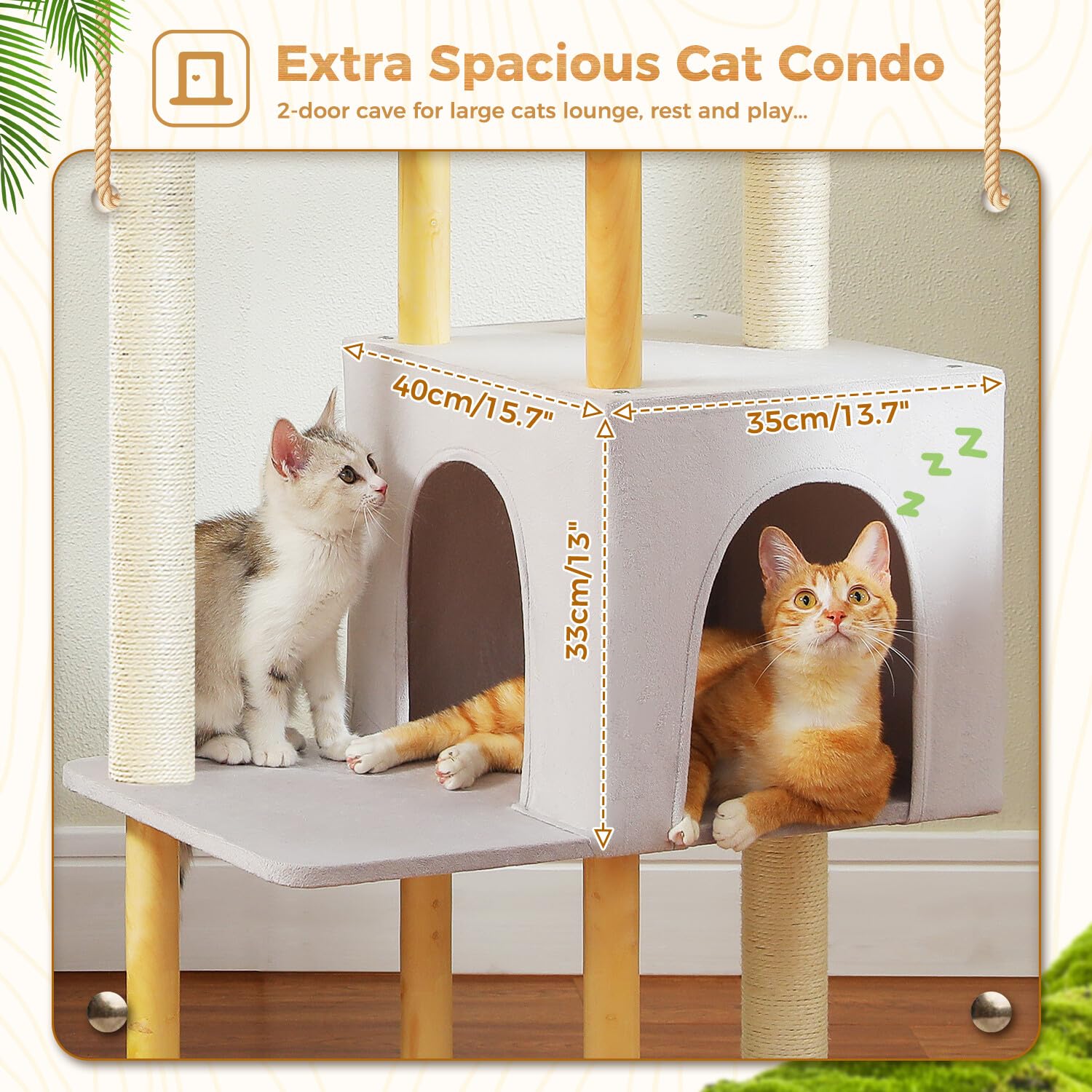 Pawz Road Large Cat Tree, 53 Inches Modern Wooden Cat Tower For Indoor Cats, Multi-Level Cat Condos With Long Scratching Posts A