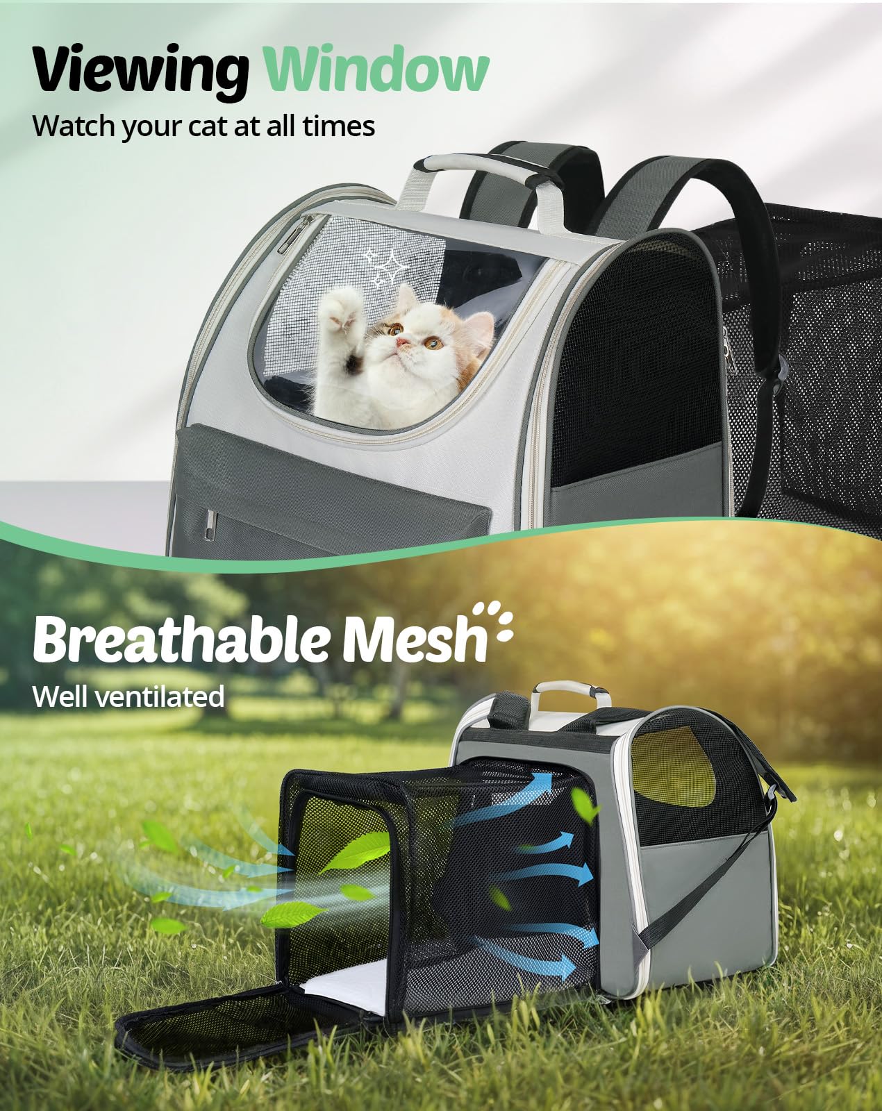 Large Cat Backpack Carrier, Expandable Roomy Pet Carrier Backpack For Medium Cat/Small Dog Puppy Under 18Lbs, Breathable Foldabl