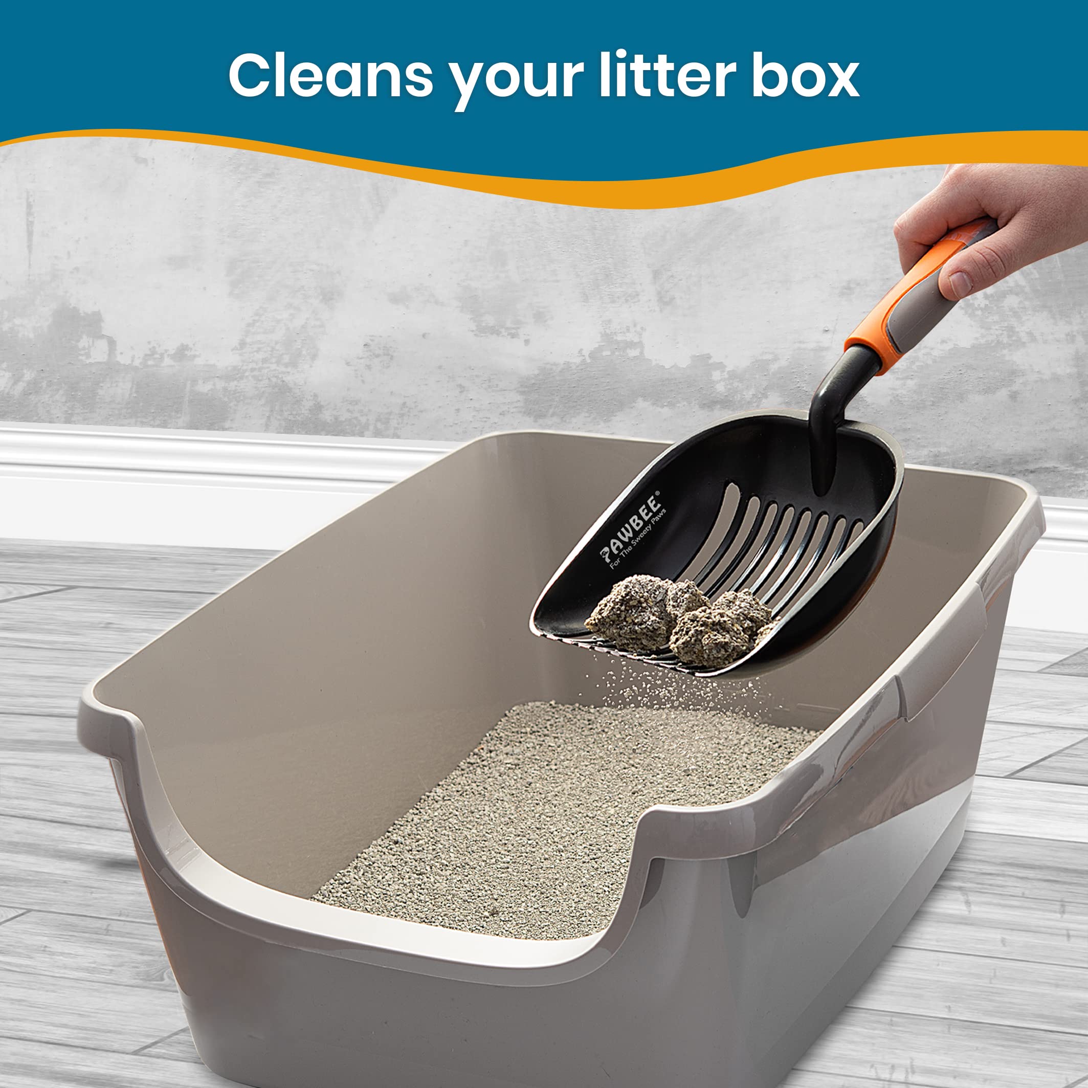 Pawbee Metal Cat Litter Scoop - Premium Non-Stick Cat Litter Scooper With Holder - Deep Shovel Cat Scooper - Long Non-Slip Handle Kitty Litter Scoop - Cat Poop Scooper - Cat Scooper For Litter Box