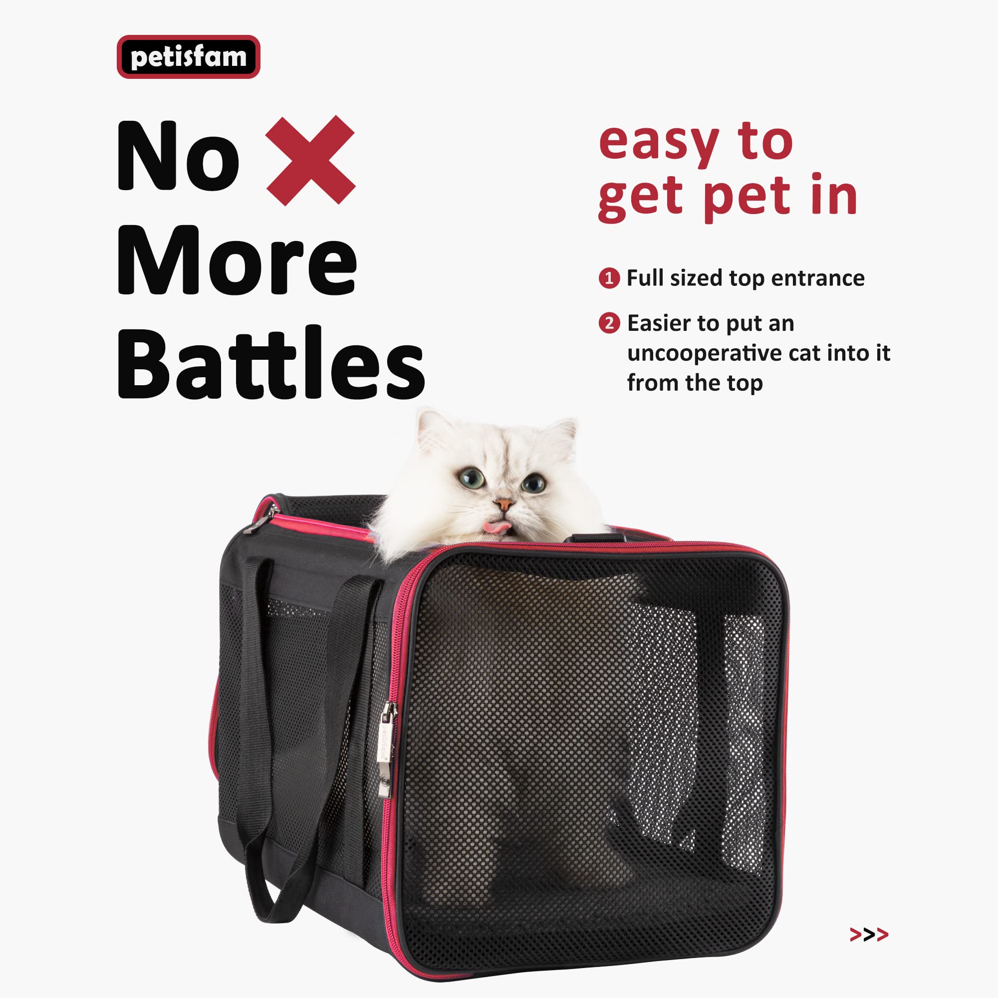 Soft Pet Carrier For Medium And Large Cats, 2 Kitties And Small Dogs (Large, Black W/Red Trim)