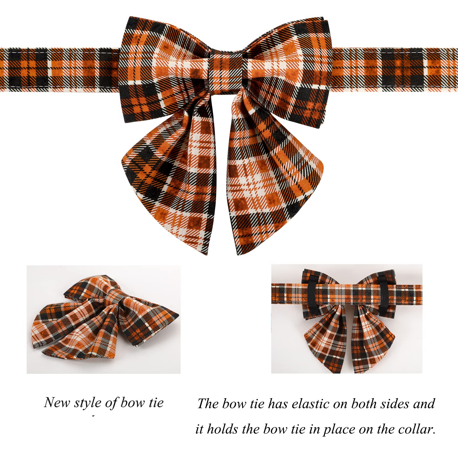 Lionet Paws Halloween Dog Collar With Bowtie - Cute Cotton Adjustable Fall Bowtie Dog Collar With Metal Buckle For Small Medium Large Dog Girl Boy Gift, Xxs, Neck 7-11In