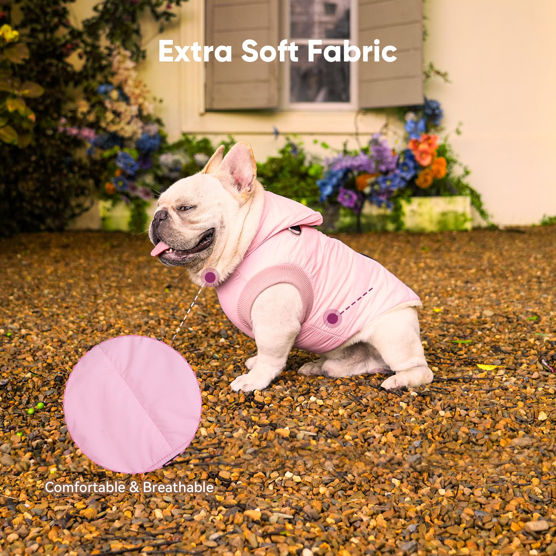 Vecomfy Fleece Lining Dog Hoodie With Harness Built In,Extra Warm Large Dog Jacket In Winter Doggie Coats With Hooded,Light Pink Xxl