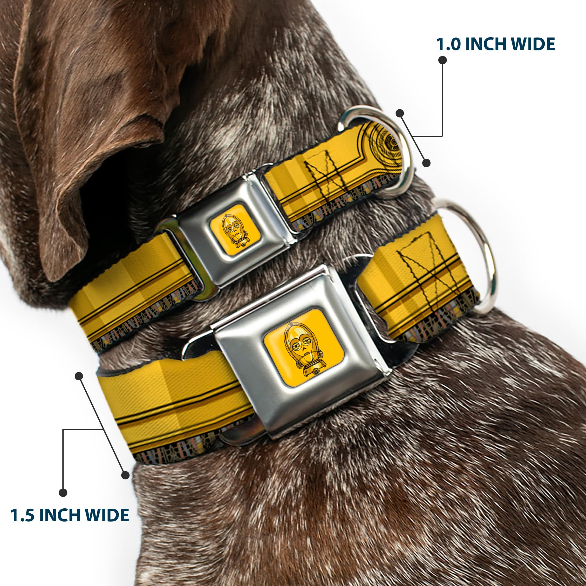 Star Wars Pet Collar, Dog Collar Metal Seatbelt Buckle, Star Wars C3Po Wires Bounding Yellows Black Multi Color, 11 To 16.5 Inch