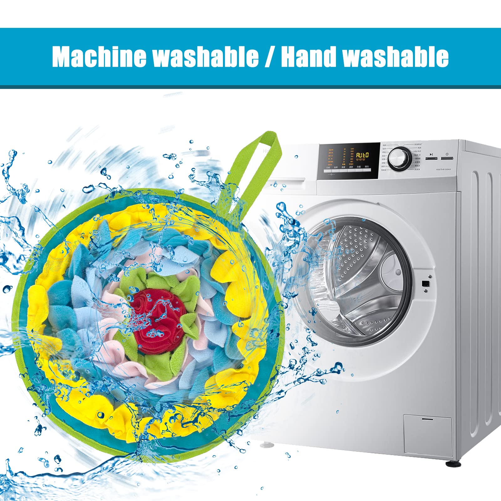 Wishlotus Slip-Free Pet Snuffle Mat With Hanging Rope, Snuffle Mat For Dogs To Consume Energy And Relieve Stress, Pet Snuffle Mat For Rabbits, Hamsters, And Dogs To Improve Digestion (Dense Flowers)