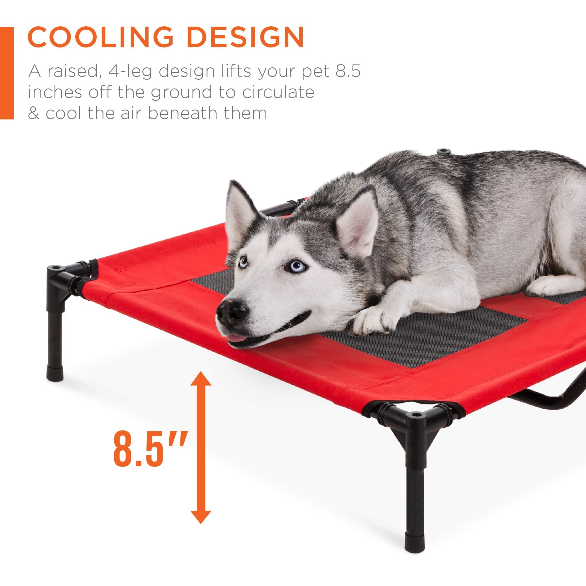 Best Choice Products 36In Elevated Cooling Dog Bed, Outdoor Raised Mesh Pet Cot W/Removable Canopy Shade Tent, Carrying Bag, Breathable Fabric - Red