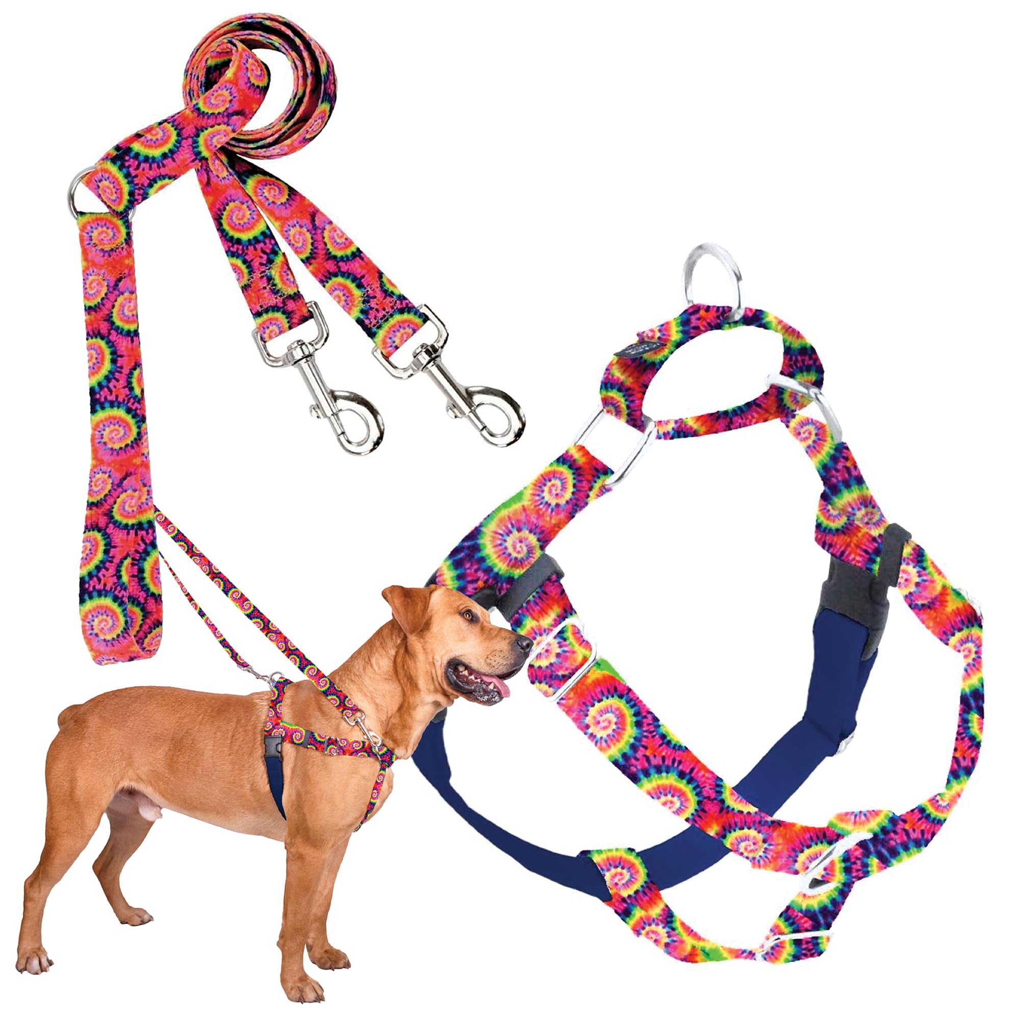 2 Hounds Design - Freedom No-Pull Harness & Training Leash In Tie-Dye | Dual Leash Loops, No Pulling On Walks | Lined To Prevent