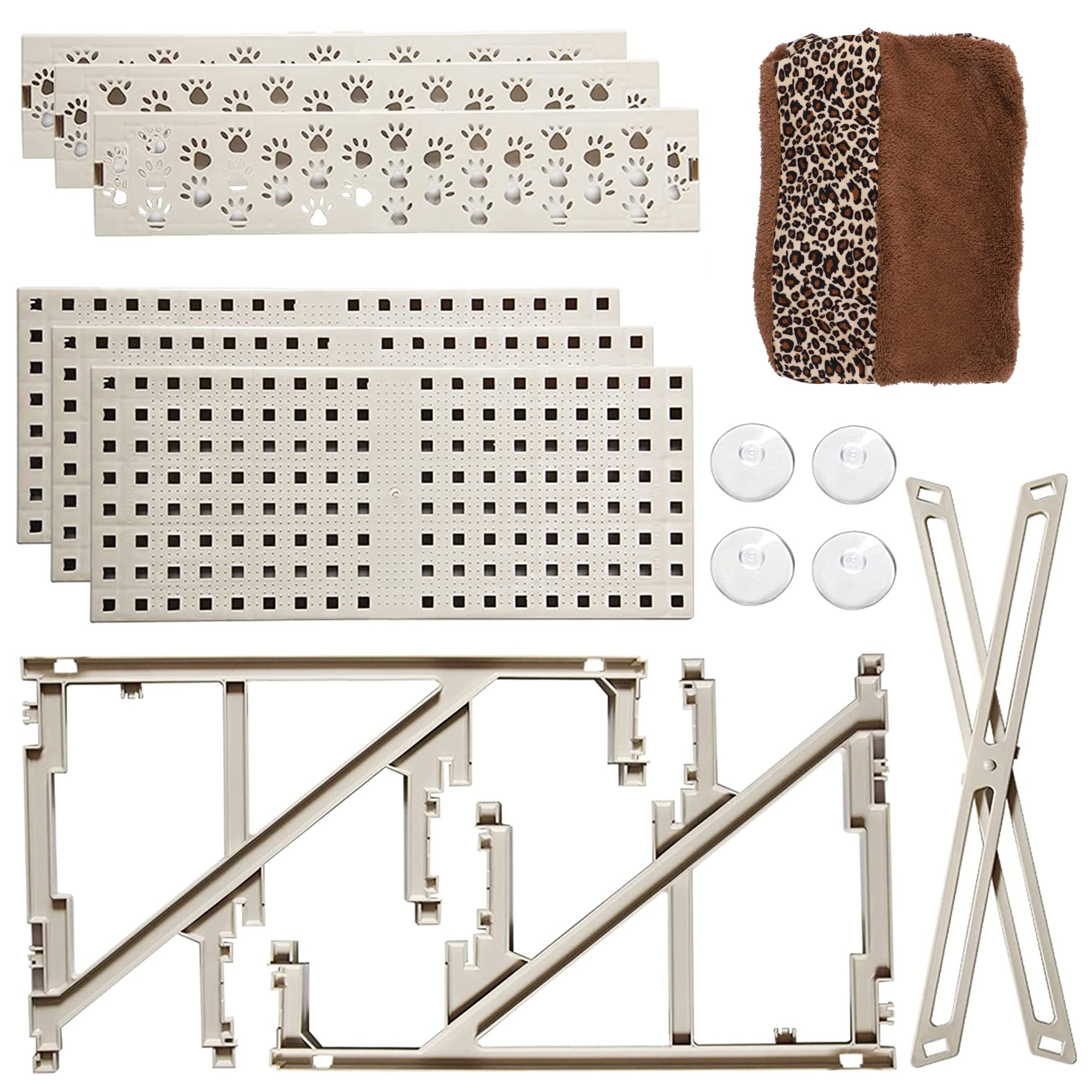 Yofit Doggy Steps - Non-Slip 3 Steps Pet Stairs For Cats And Dogs, Foldable Plastic With Washable Carpet Holds Up To 50 Lbs (Leo