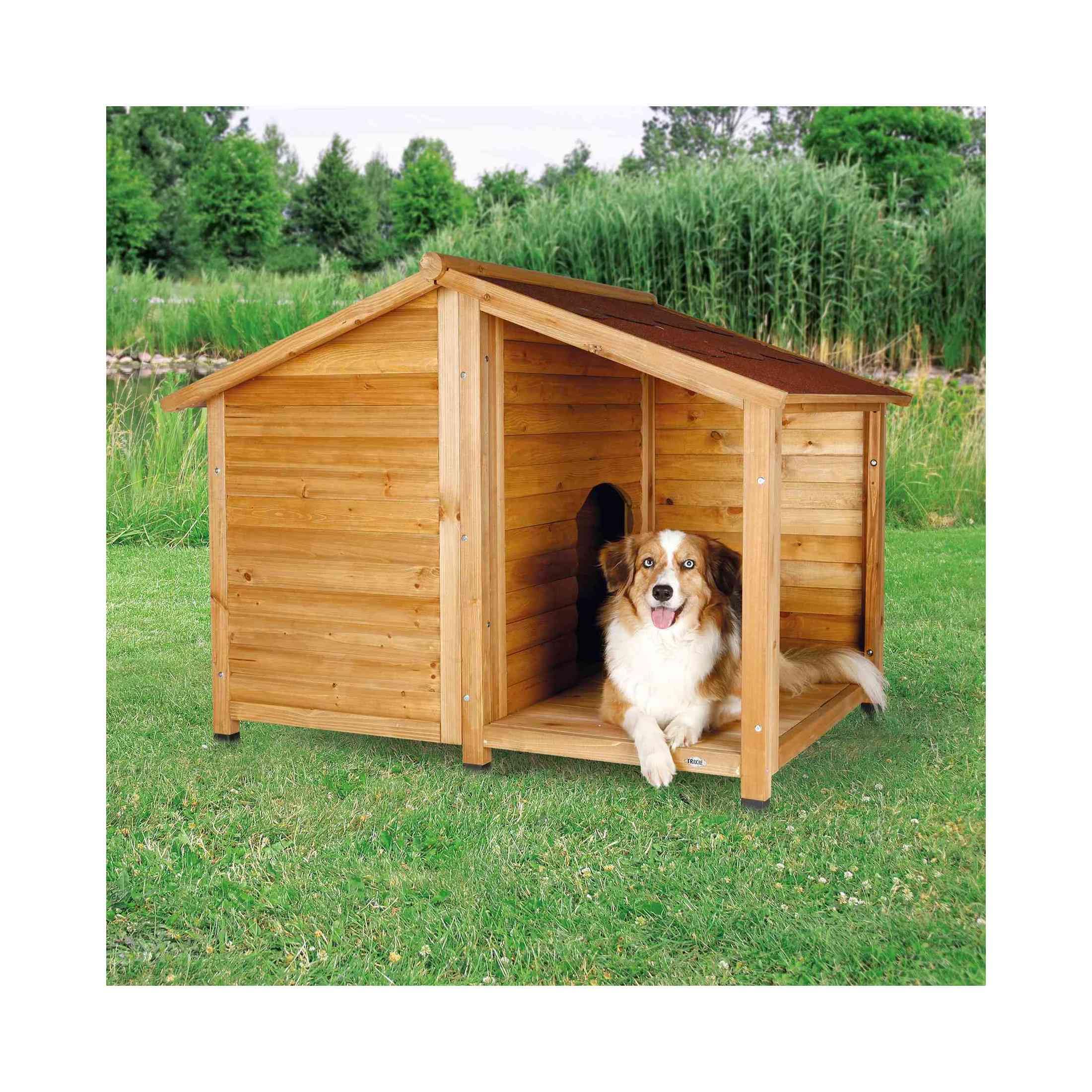 Trixie Natura Lodge Dog House – Outside Dog House For Large Dogs With Hinged Roof & Weatherproof Sealer, Wooden Dog House With Adjustable Legs For Large Dogs – 39.37 X 51.18 X 41.34 In