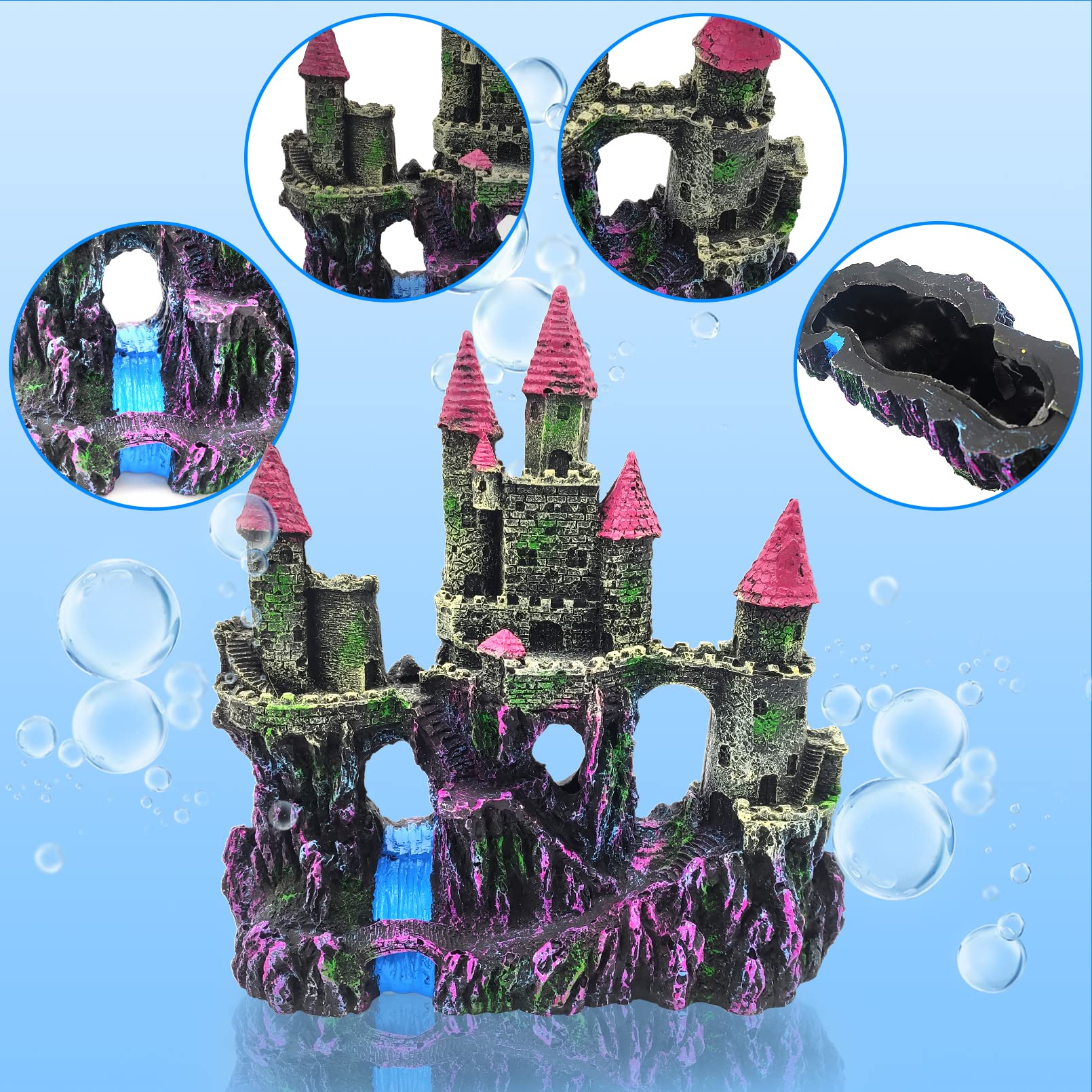Pinvnby Aquarium Resin Castle Decoration Fish Tank Driftwood Castle Cave Hideouts House Plants Supplies Accessories(Pink) 