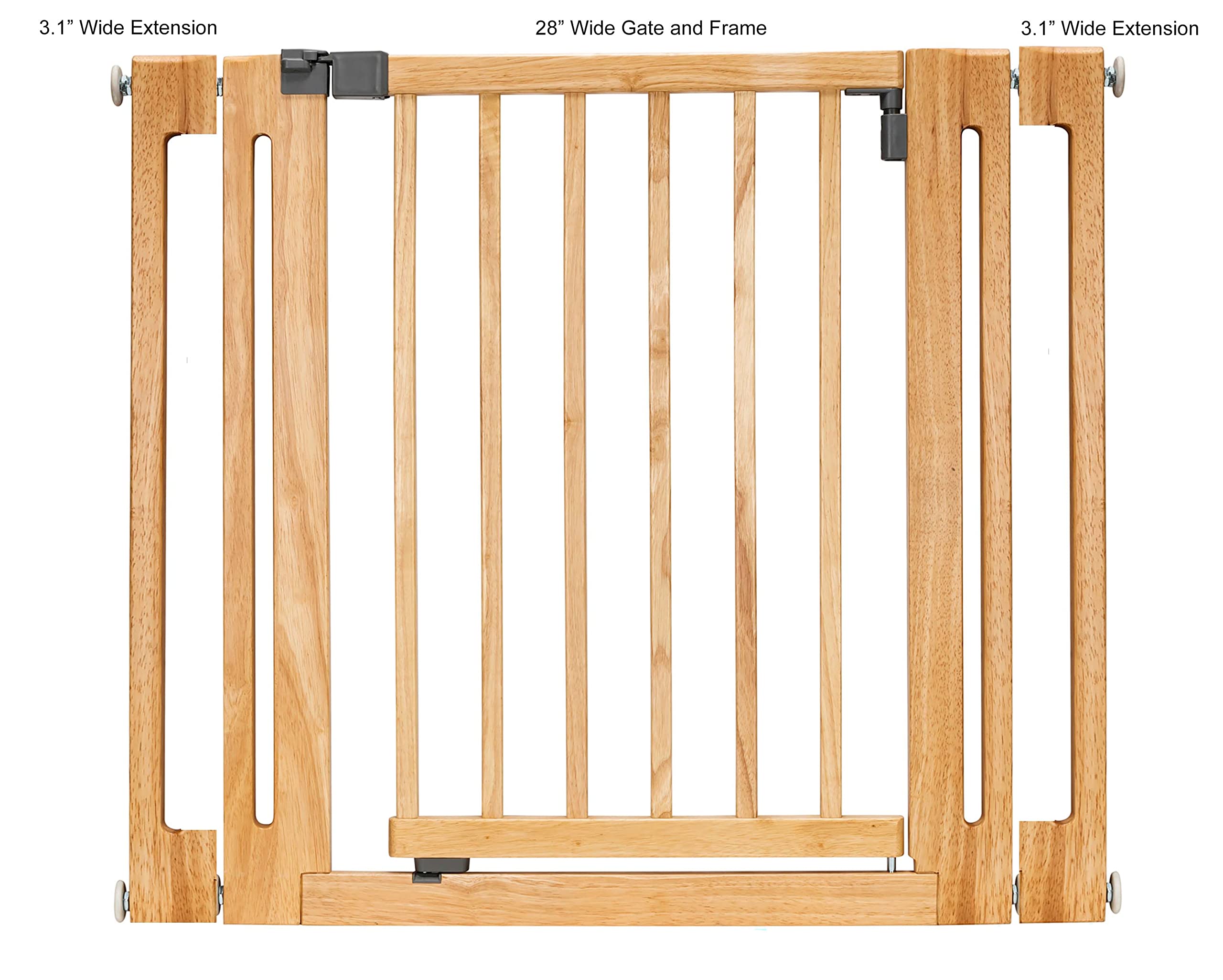 NMN Designs Nani Dog Gate - Expandable Indoor Pet Barrier, 38" Wide, Natural Wood, Walk Through Door, Pressure Mounted for Small & Large Dogs