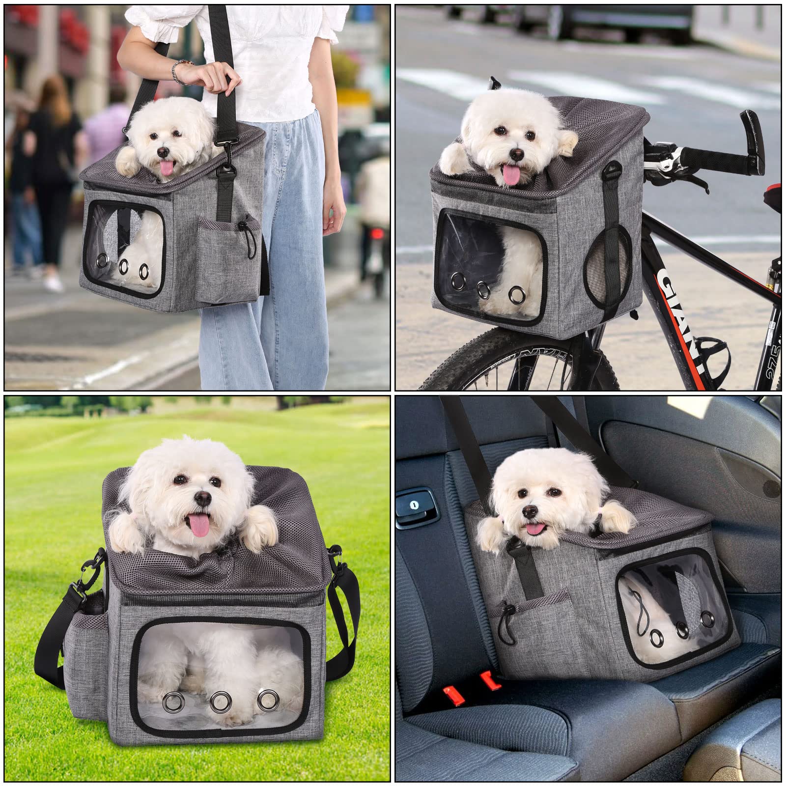 Ownpets Dog Bike Basket Foldable Pet Carrier, Dog Car Booster Seat With Mesh Windows, Adjustable Shoulder Bag Portable Breathable Bicycle Basket Bag For Dogs And Cats