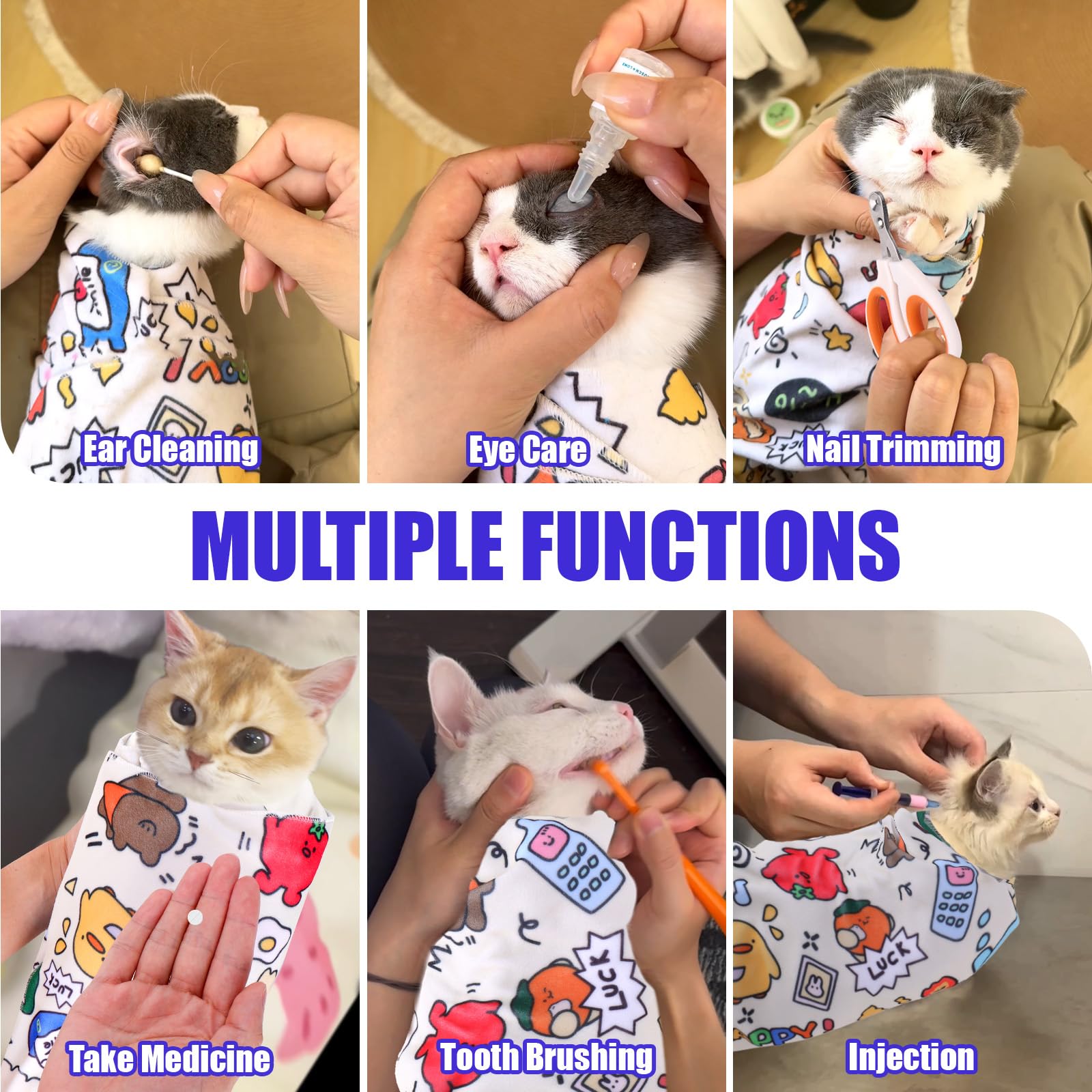 Xangnier 2 Pcs Cat Wrap For Grooming,Cat Restraint Wrap For Cutting Nails,Fabric Burrito Wrap For Nail Clipping, Anti-Scratch, A