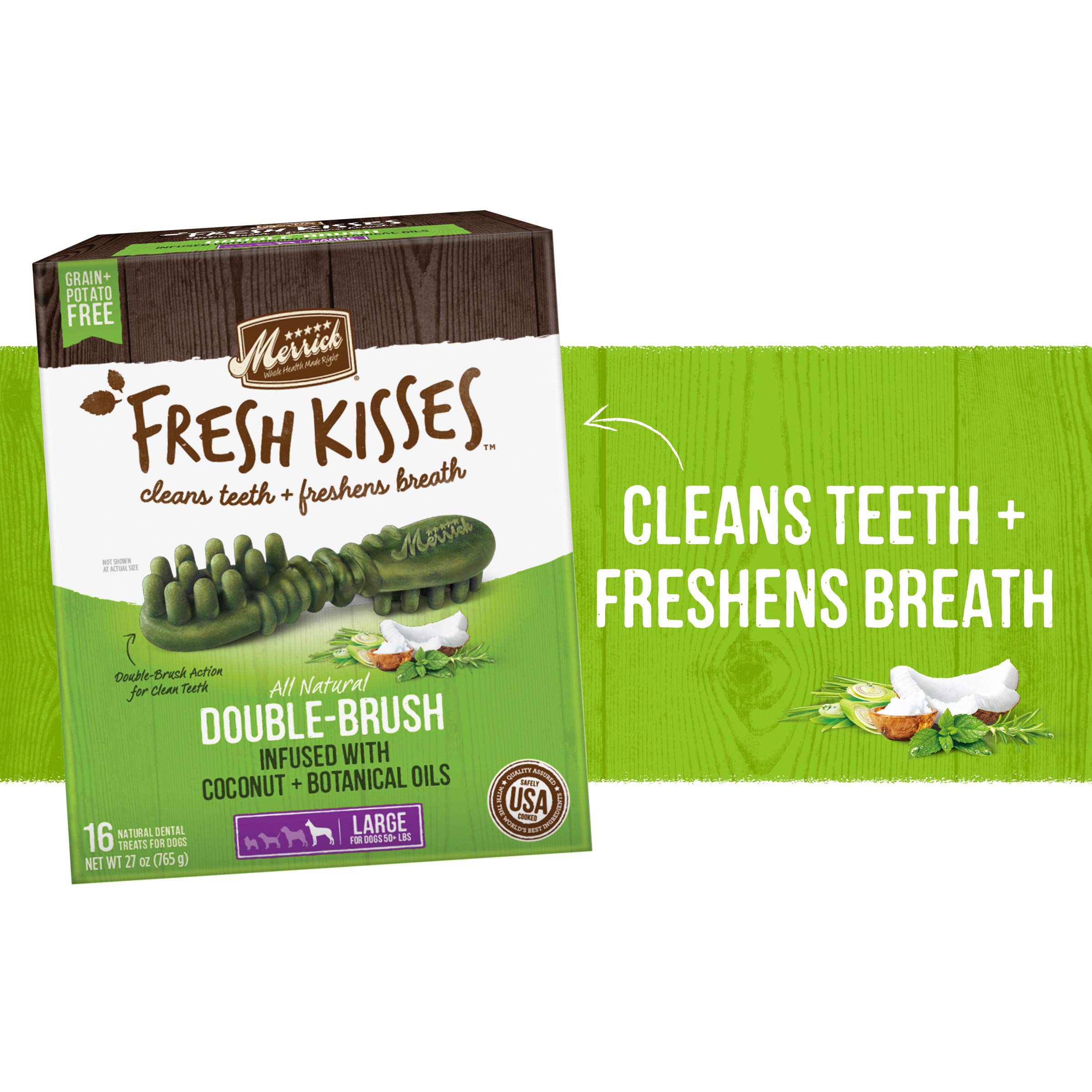 Merrick Fresh Kisses Natural Dental Chews Infused With Coconut And Botanical Oils For Large Dogs Over 50 Lbs - 16 ct. Box