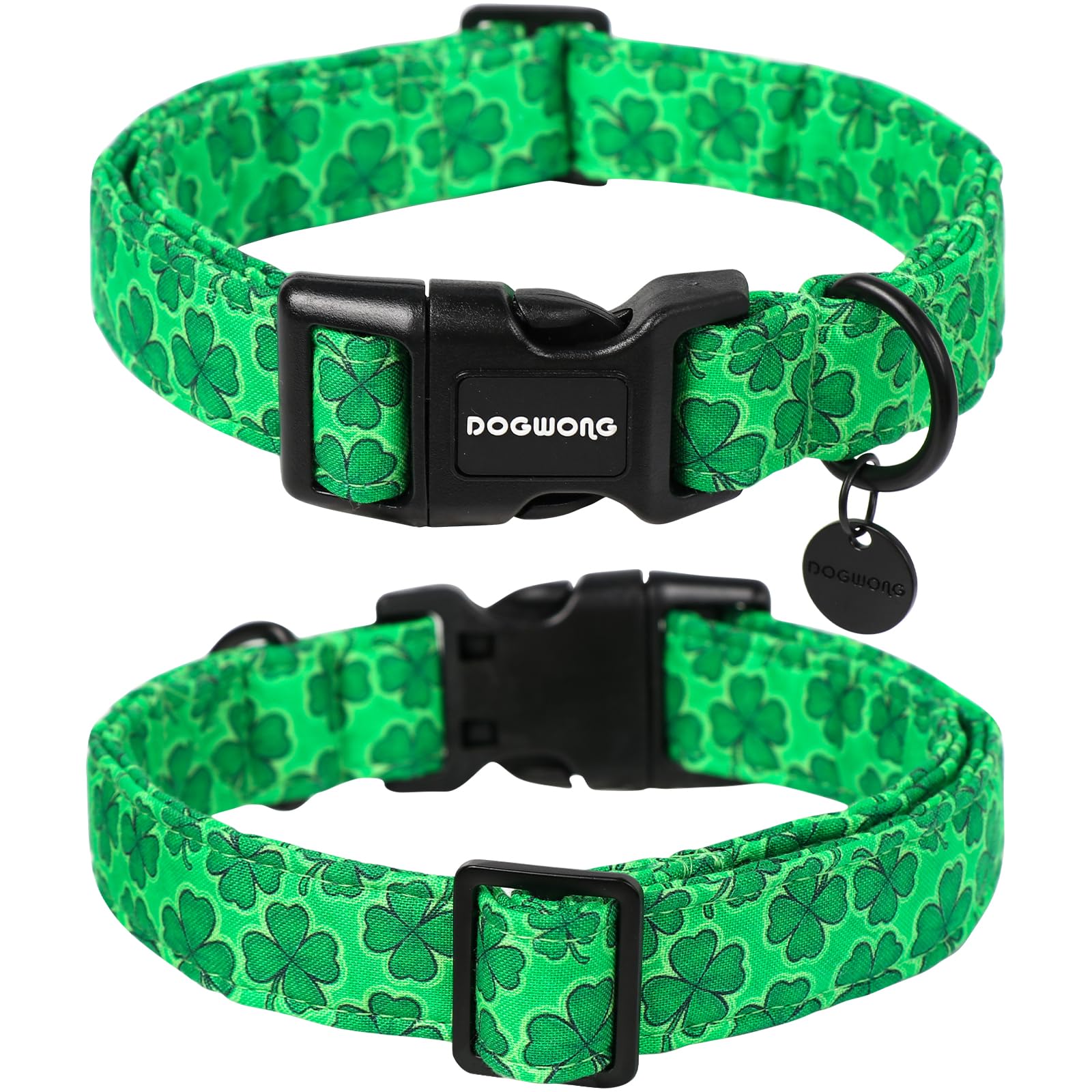 Dogwong St. Patrick'S Day Dog Collar, Green Lucky Clover Shamrock Green Dog Collar Soft Durable Adjustable Costume St. Patrick'S