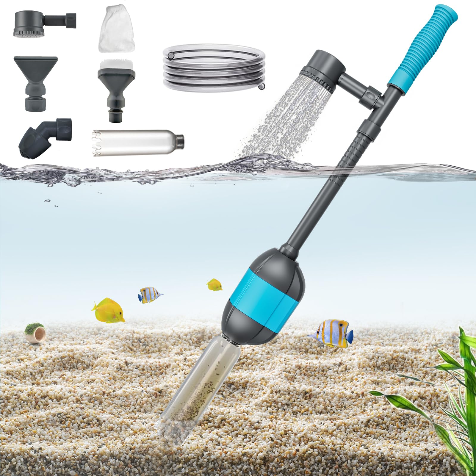 Carefree Fish 30W Electric Aquarium Gravel Cleaner with 6Ft Tubing 6IN1 Automatic Fish Tank Gravel Vacuum Water Changer Wash San