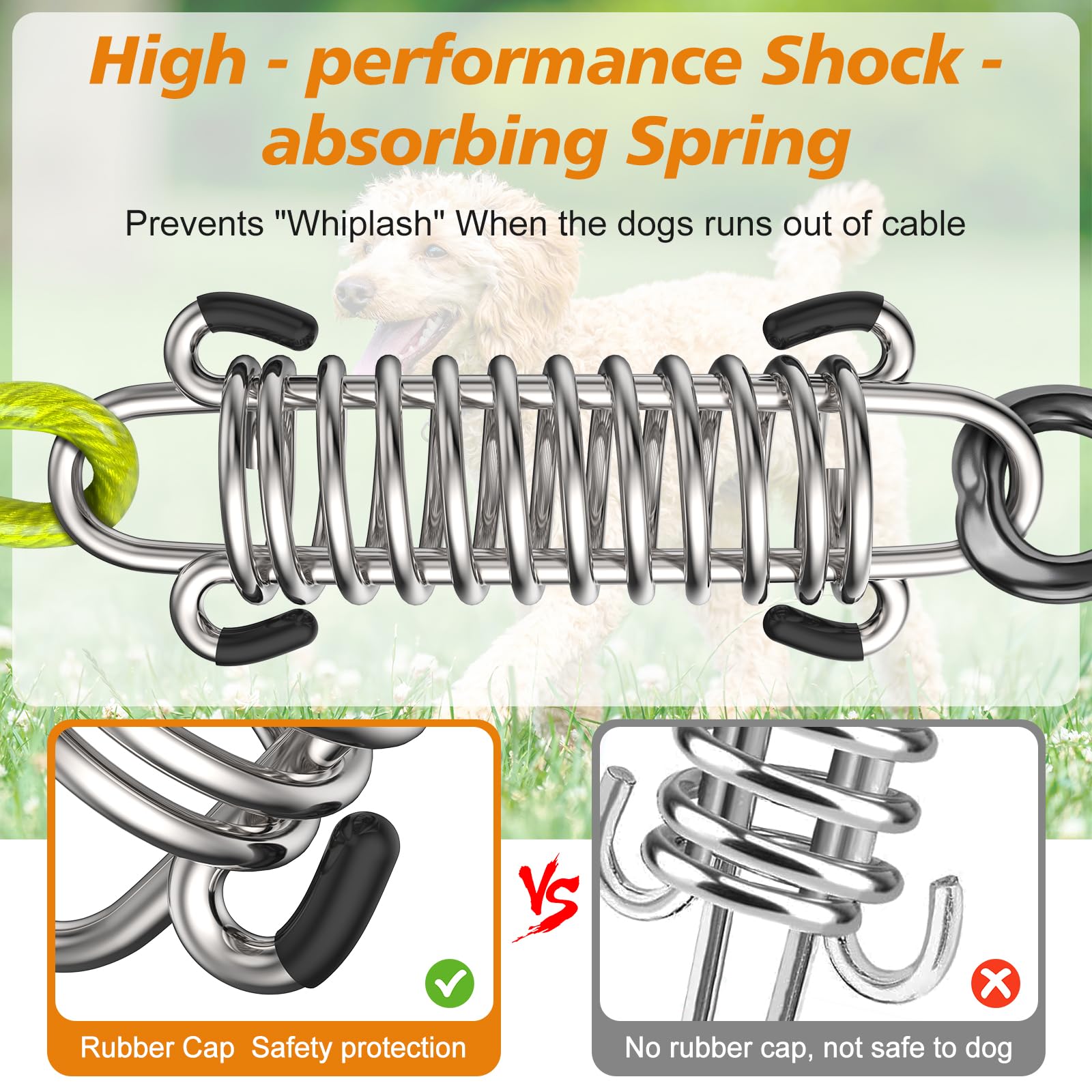 Tresbro Dog Tie Out Cable 40Ft, Leads For Yard With Sturdy Spring And Lockable Swivel Hook, Chew Proof Chain For Outside, Strong