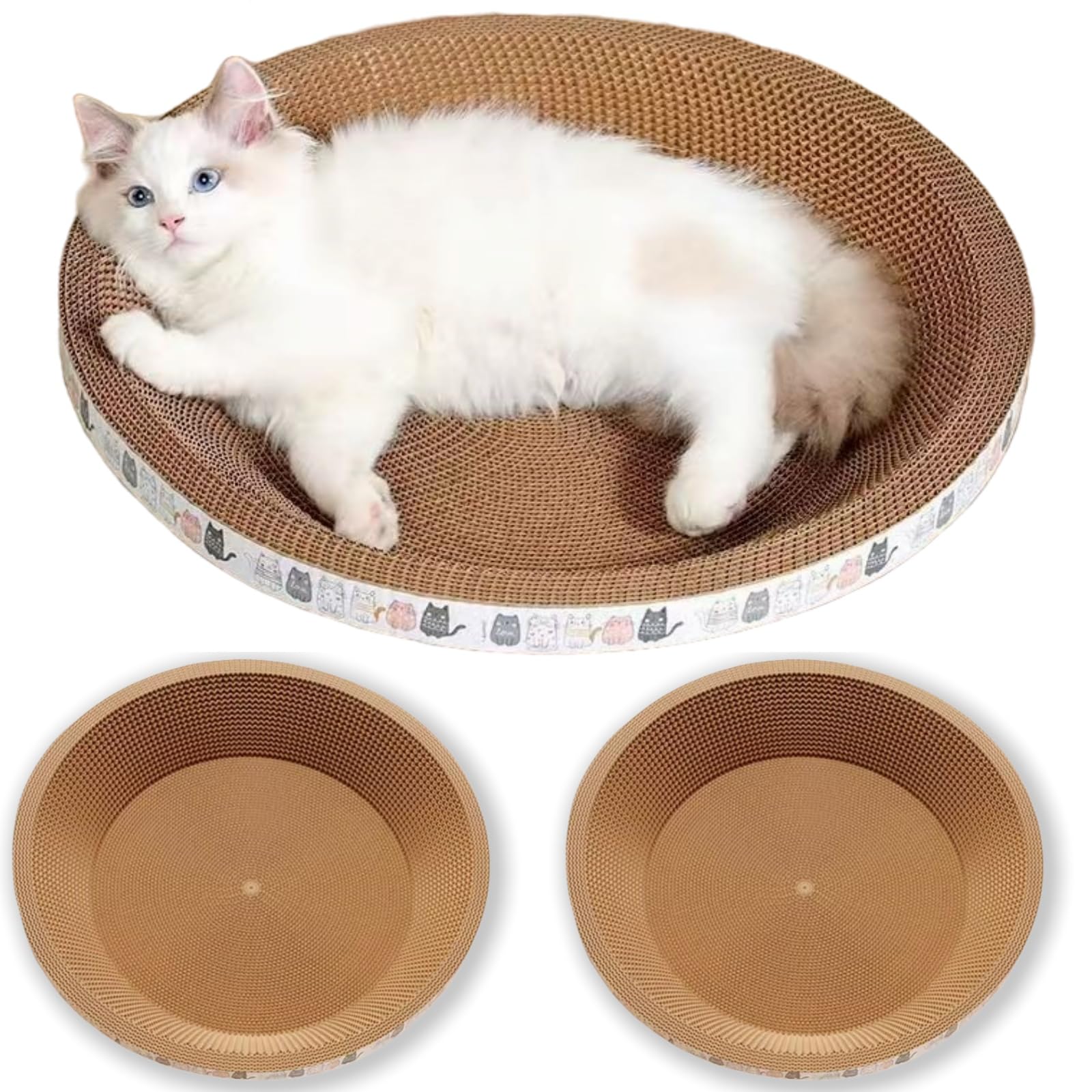 Spindro 2 Pack Extra Large Cat Scratcher Cardboard, Round Scratcher Bed Scratch Bowl, Scratching Lounge Couch Round Shaped Cat S