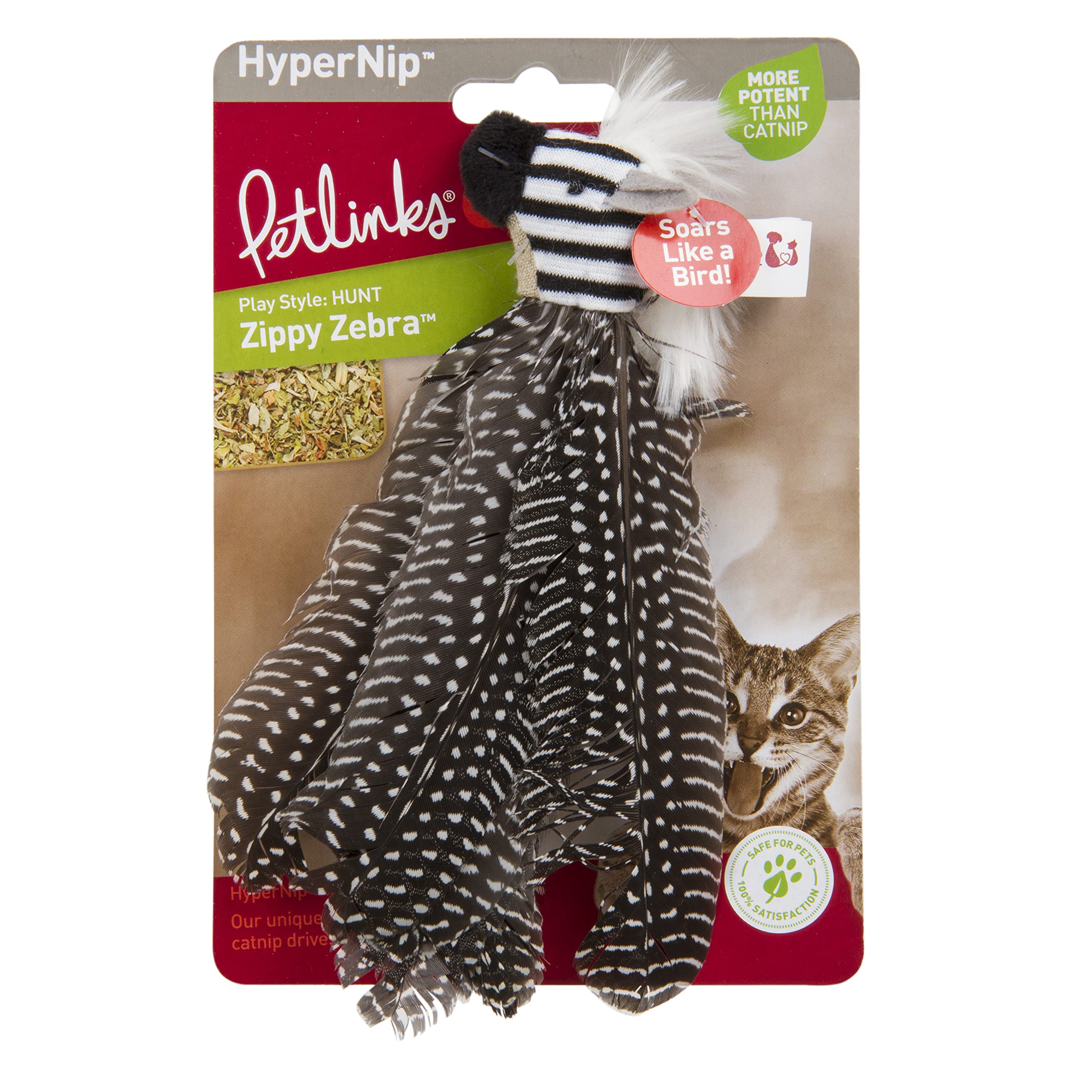 Petlinks Happynip Zippy Zebra Feather Cat Toy, Contains Silvervine & Catnip - Black/White, One Size