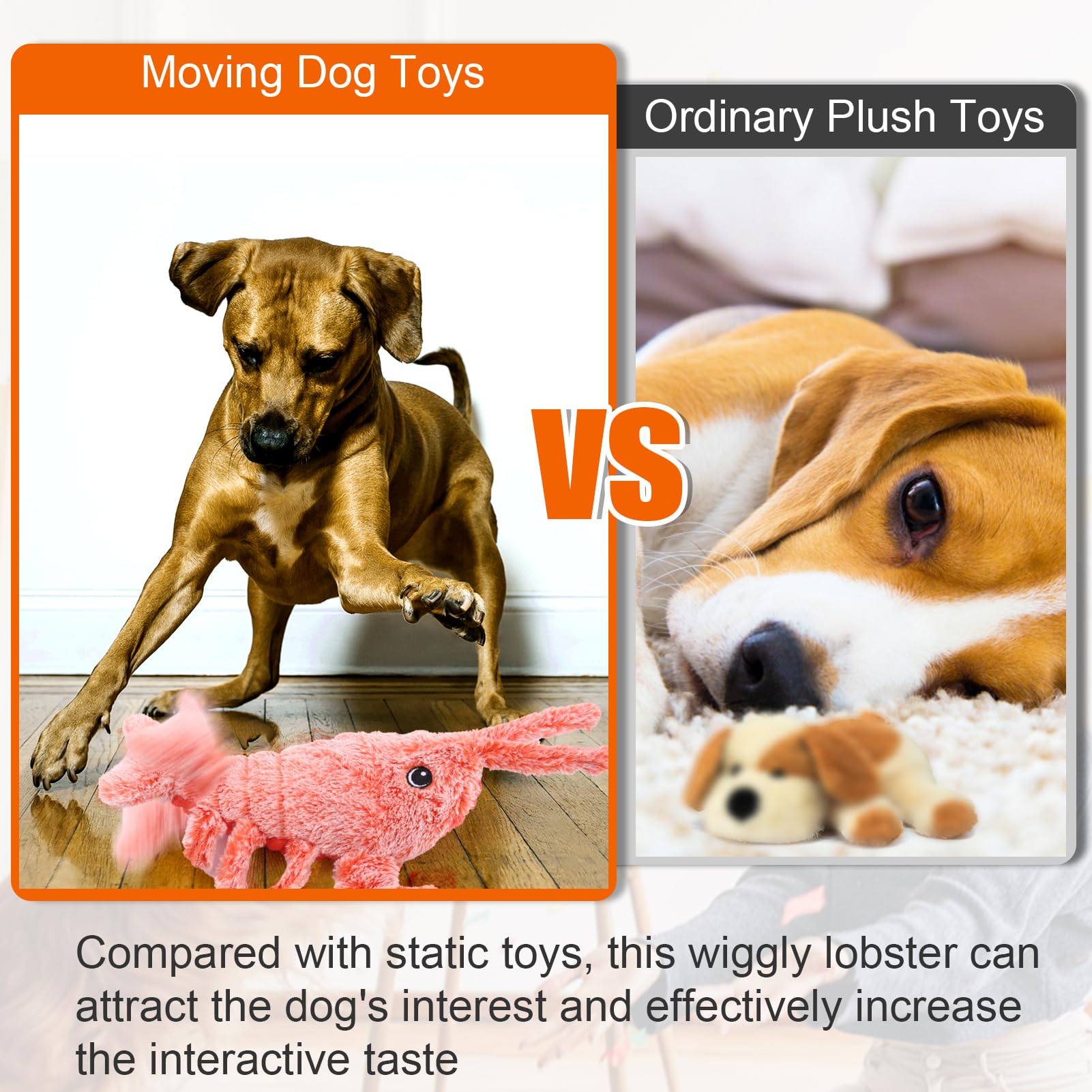 Mity Rain Interactive Dog Toys - Wiggly Lobster For Small Medium Large Dogs, Moving Pet Toy To Keep Them Busy For Boredom, Flopp