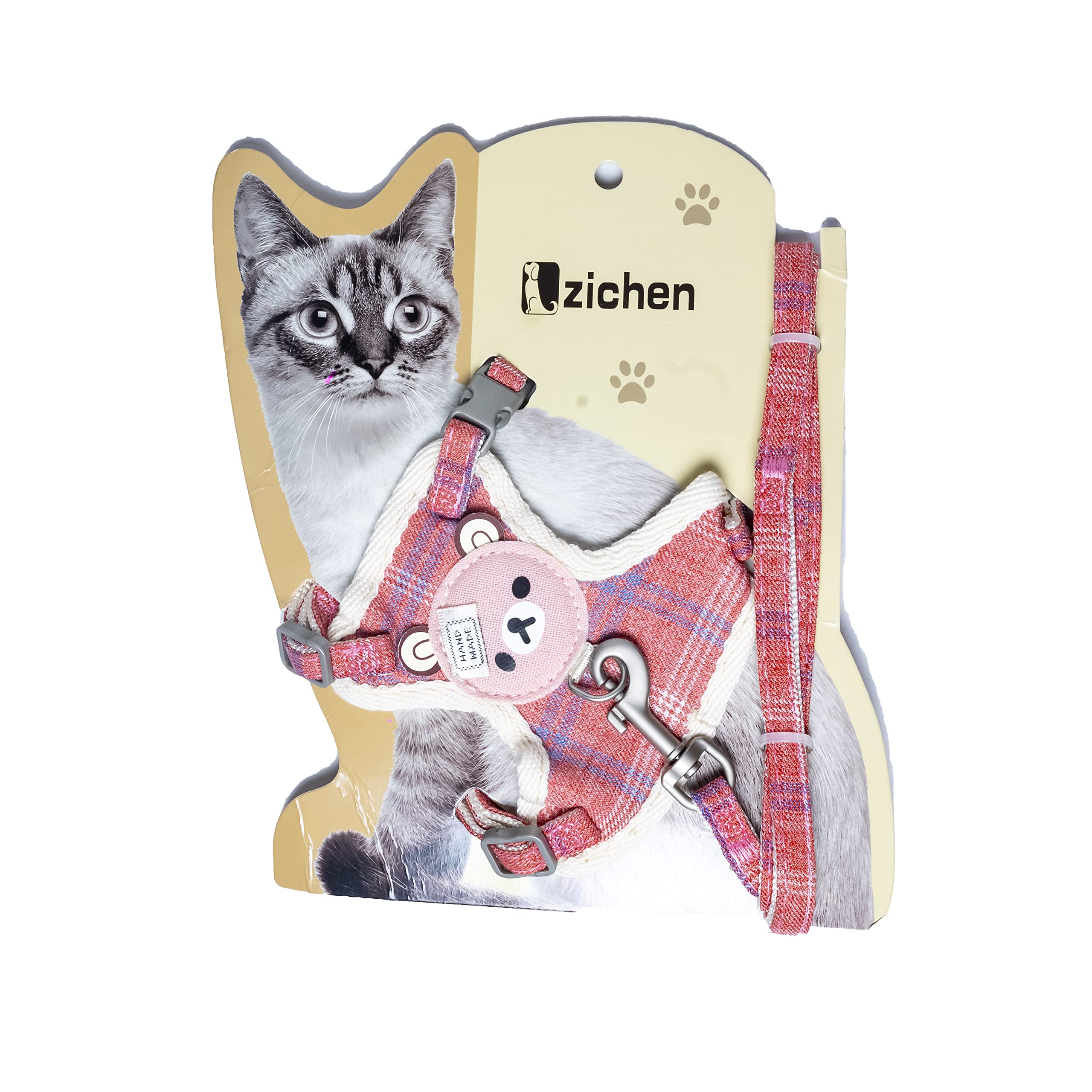 NARAYANMUNI Cat Adjustable Nylon Harness Strap Collar With Leash Set Small Pet Walking For KittenDark Pink, Pack of 1