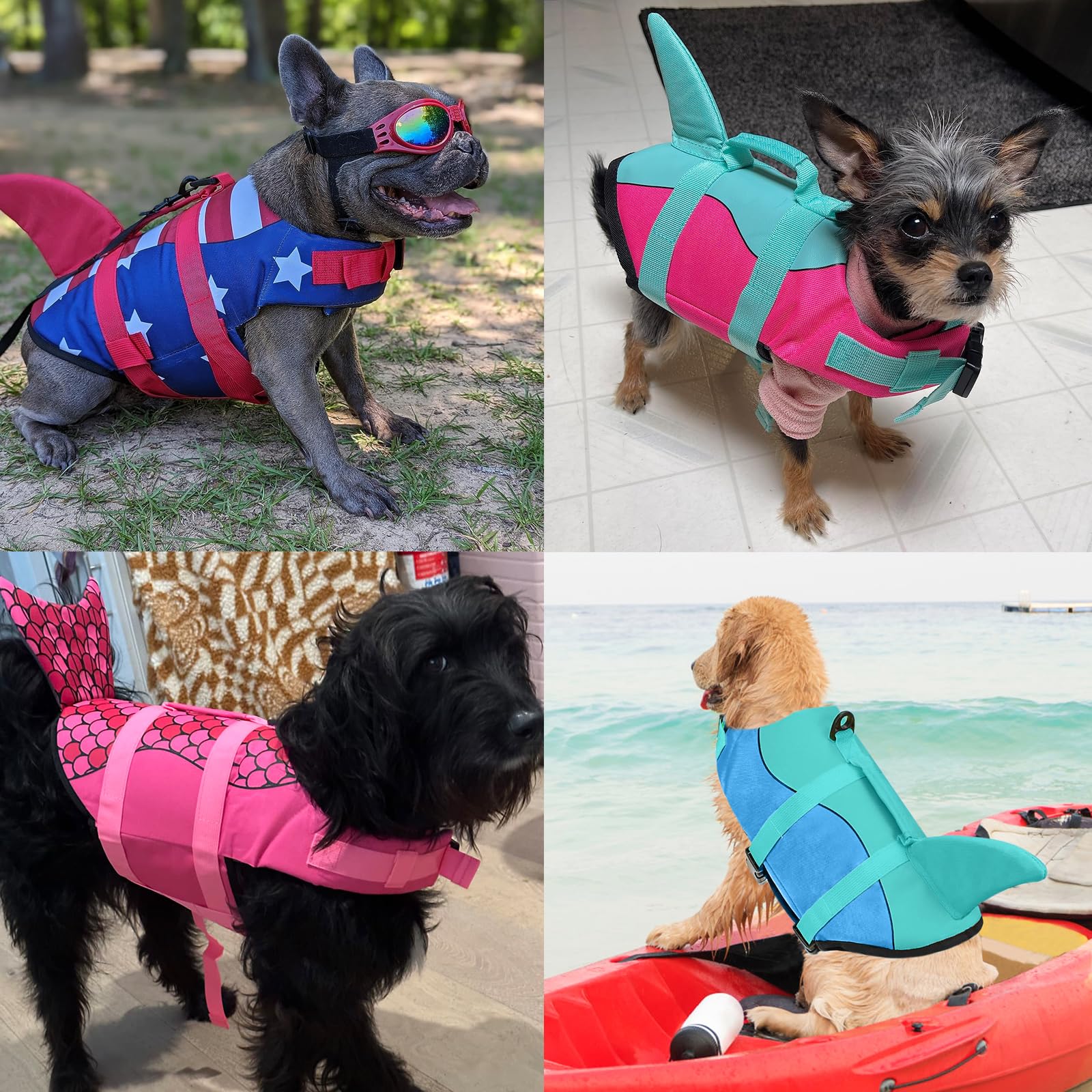 Malier Dog Life Jacket, Ripstop American Flag Dog Life Vest For Swimming Boating, Shark Puppy Lifesaver With High Buoyancy Swims