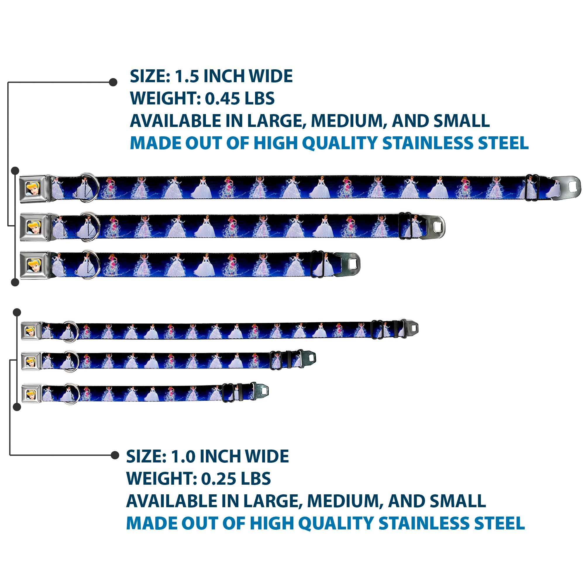 Buckle-Down Seatbelt Buckle Dog Collar - Cinderella Transformation Blue Fade - 1.5' Wide - Fits 13-18' Neck - Small