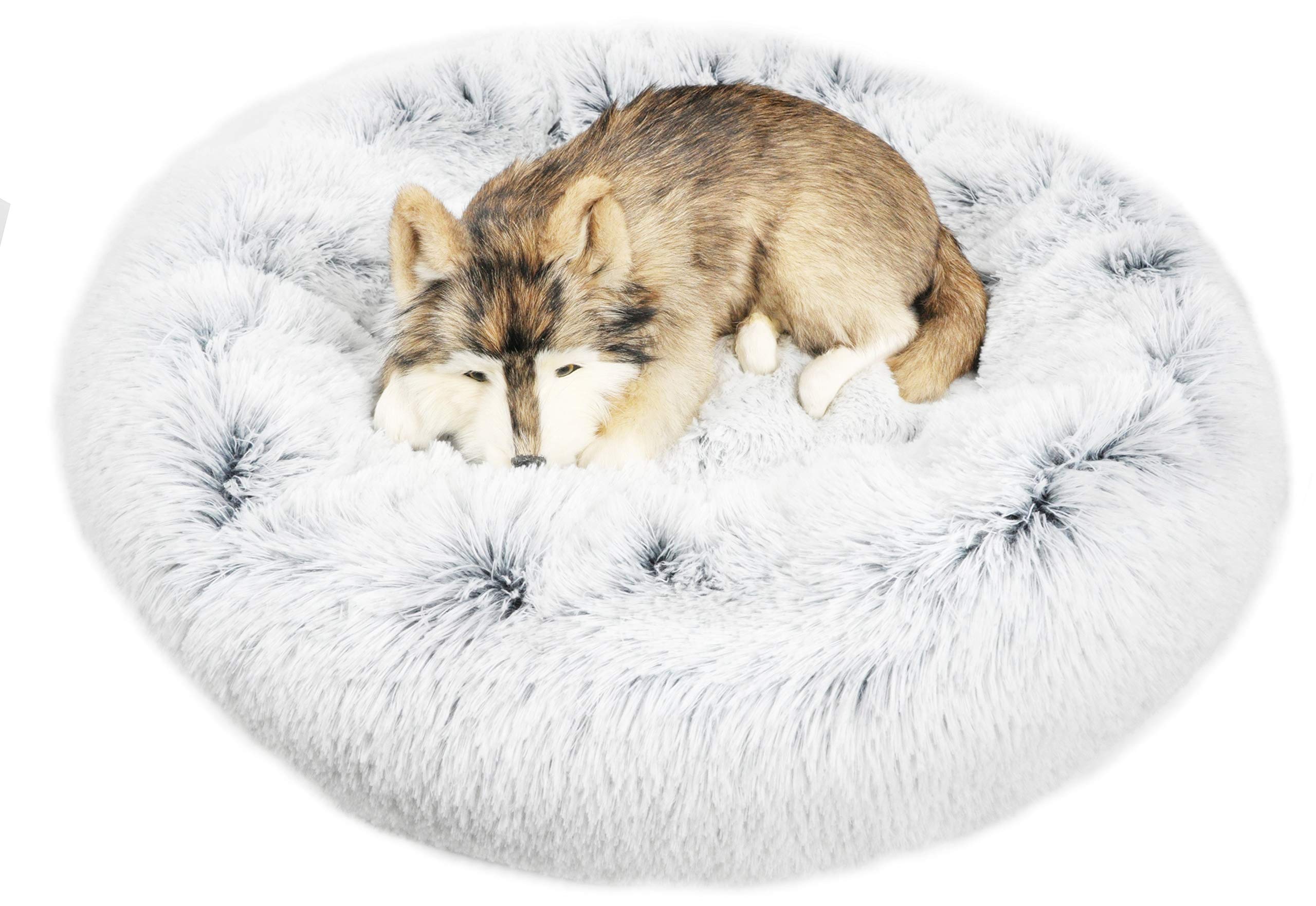 Mr. Peanut'S Orthoplush Two Tone Extra Fluff Faux Fur Donut Pet Bed (Medium, Snowflake)