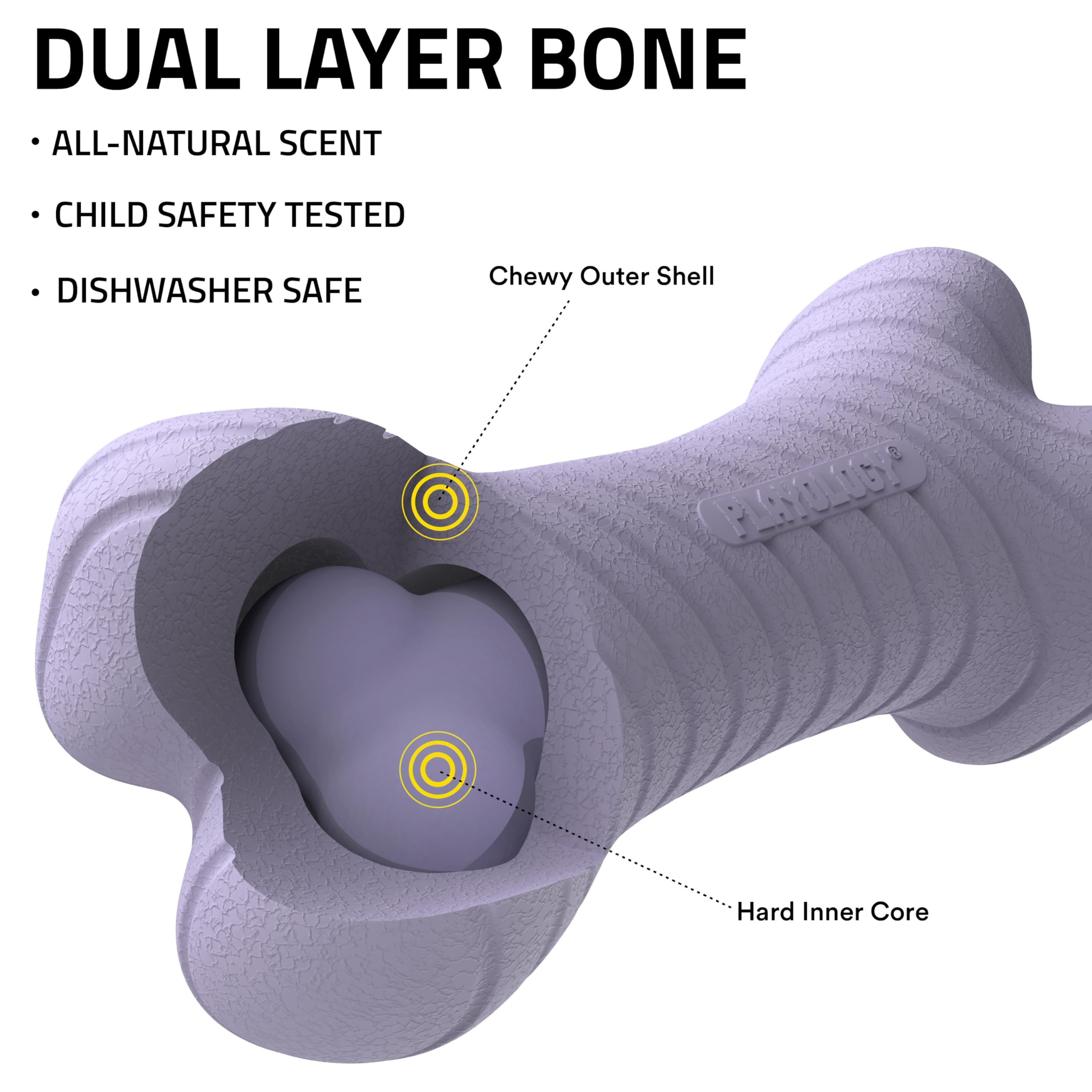 Playology Dog Toys | Dual Layer Bone Durable Chew Toy Bone for Dogs | Medium Lamb Scented Toy - Easy to Clean and Made from Non