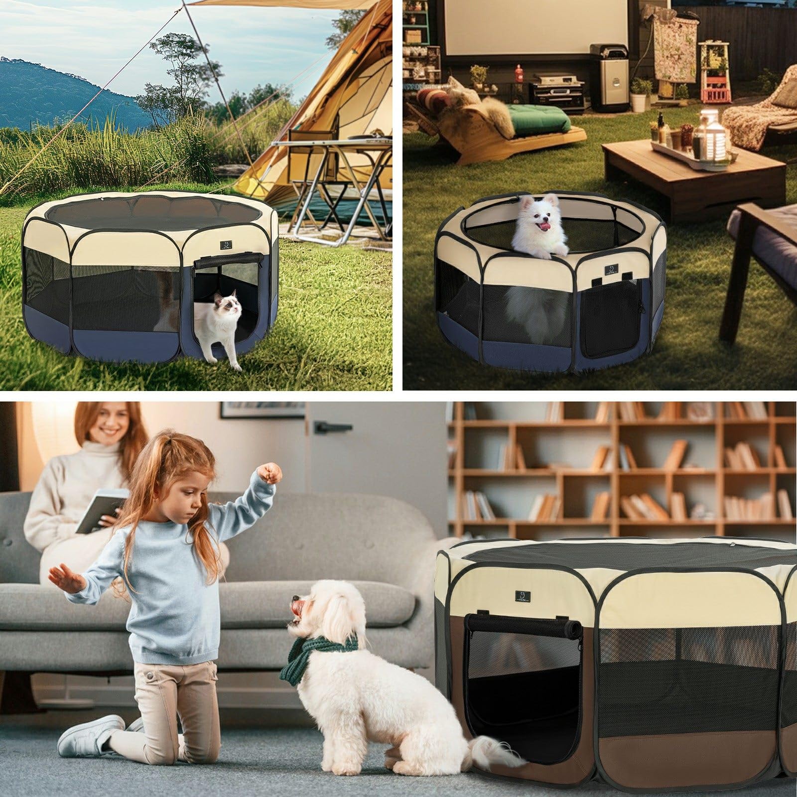 A4Pet Portable Foldable Pet Playpen, Dog Playpen Indoor/Outdoor - Ideal For Dogs, Cats, Rabbits - Removable Zipper & Collapsible Travel Bowl