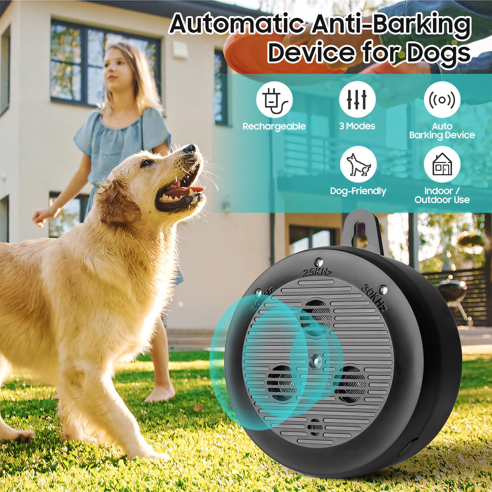 Anti Barking Devices,Auto Dog Bark Deterrent Devices With 3 Levels,Rechargeable Ultrasonic Bark Box Dog Barking Deterrent Device