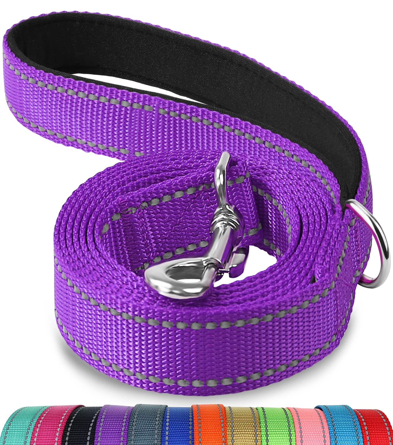 Joytale Double-Sided Reflective Dog Leash, 6 Ft/5 Ft/4 Ft, Padded Handle Nylon Dogs Leashes For Small & Medium Dogs Walking, Purple, 5Ft