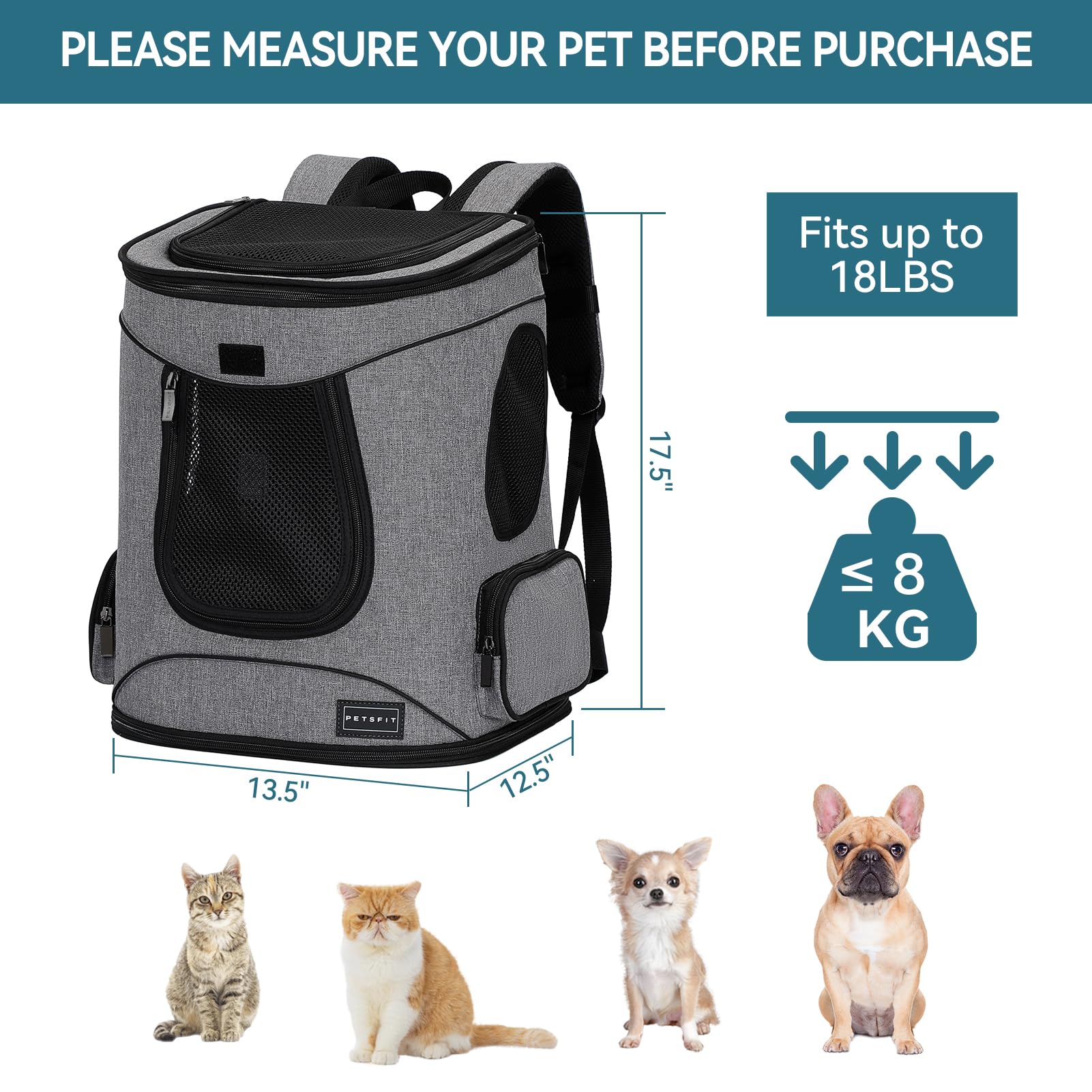 Petsfit Dog Backpack Carrier With Upgrade Waist Cushion Design To Better Fit The Waist, Suitable For Small And Medium Dogs Cats,