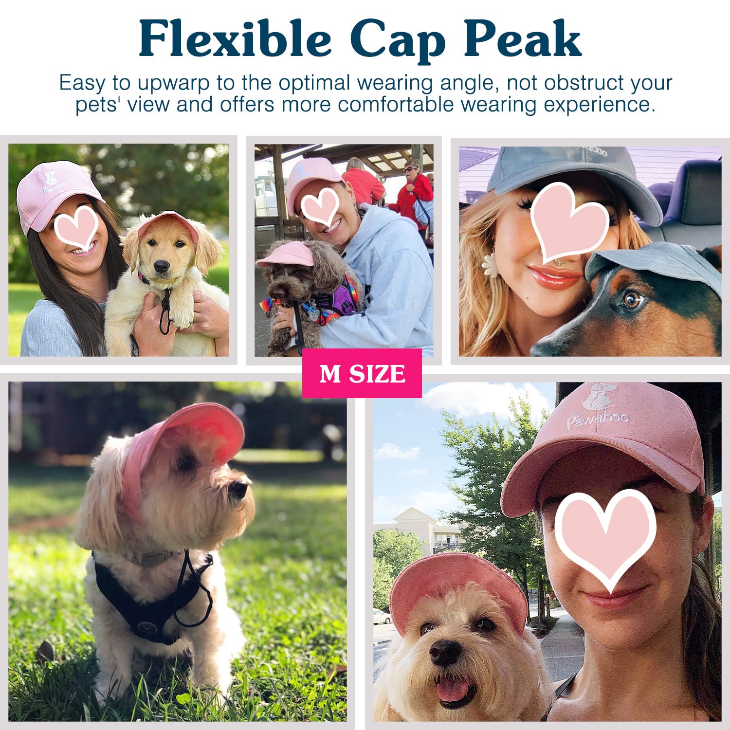 Pawaboo 2PC Owner and Dog Hat Set, Pet s Mom/Dad Baseball Cap Set, Dog Visor Cap Sun Protection Hats with Ear Holes and Adjusta