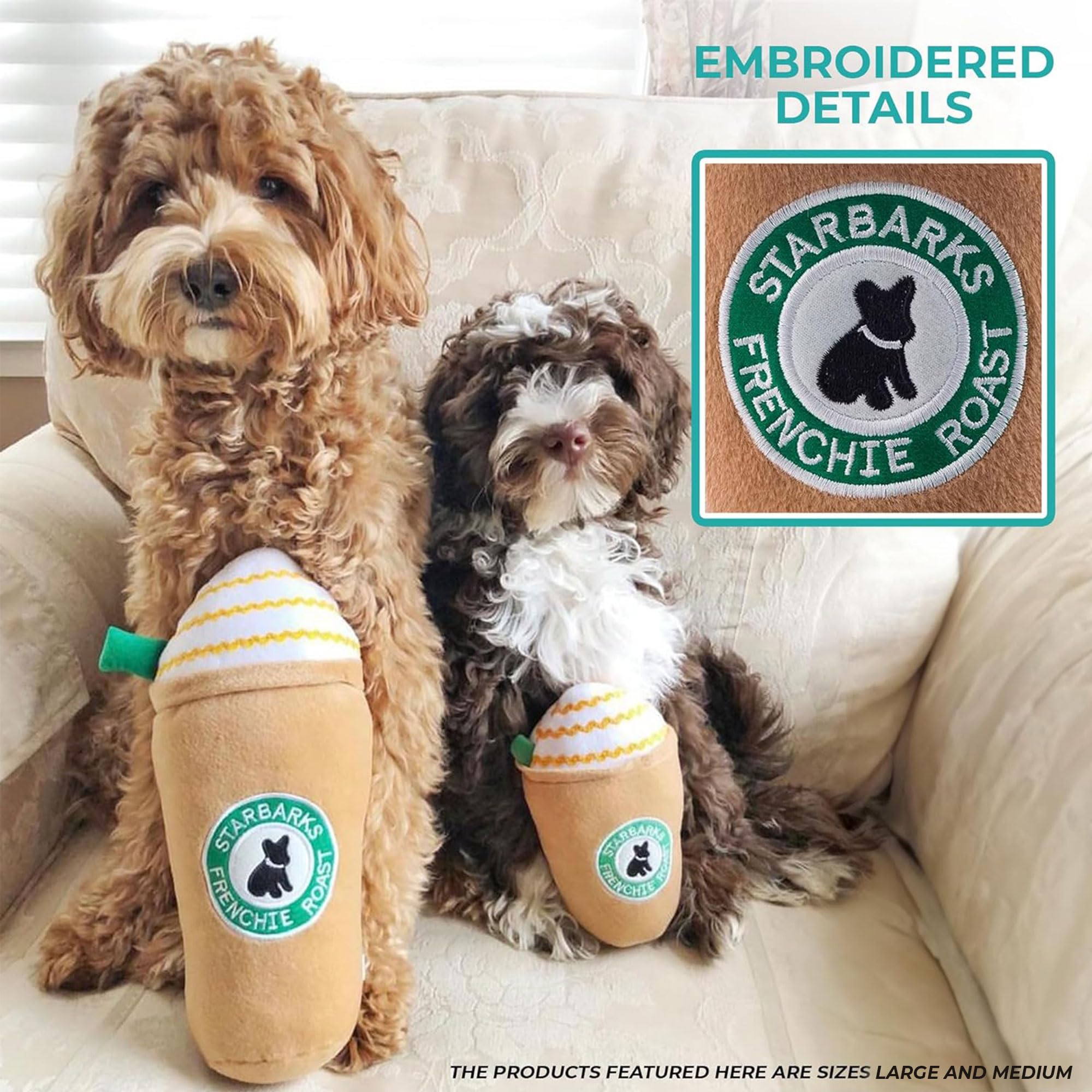 Haute Diggity Dog Starbarks Frappawcino, Plush Designer Dog Toys With Interactive Squeaker, Stimulating Pet Enrichment, Machine-Washable & Safe Materials For All Breeds, Size Medium